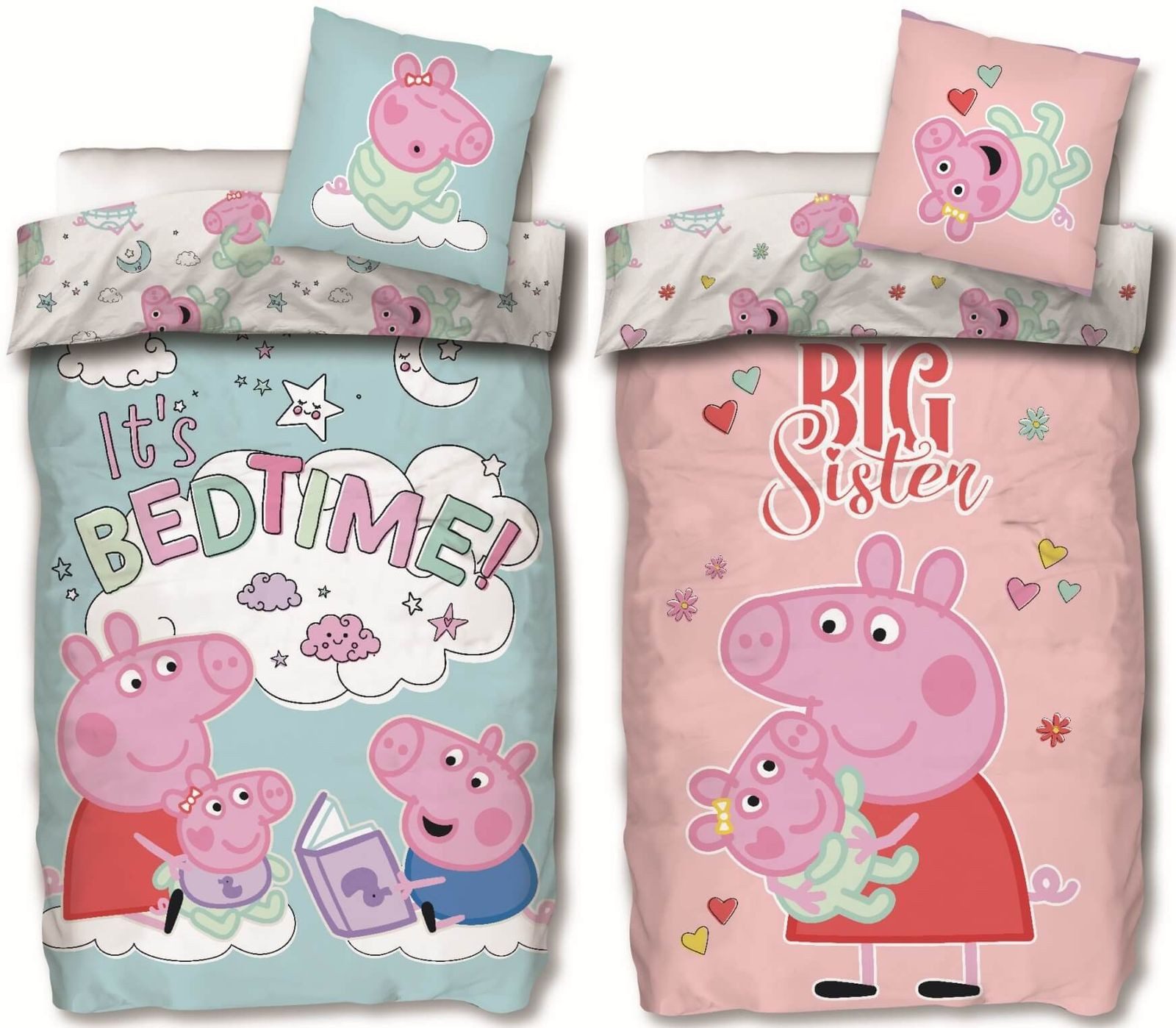 SkyBrands Bettwäsche Peppa Wutz - 2 x Bettwäsche-Set Doppelpack, 135x200 & 80x80, Peppa Pig, Baumwolle, 100% Baumwolle