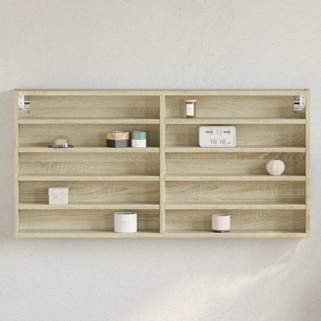 furnicato Vitrine Vitrinenschrank 100 x 8,5 x 50 cm Sonoma-Eiche (1-St) Wandschrank mit 10 Ablagen und viel Stauraum für dein Wohnzimmer