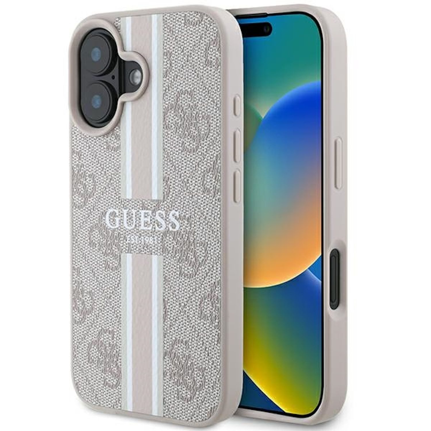 Smartphone-Hülle GUESS Apple iPhone 16 Hardcase Hülle 4G Streifen Design MagSafe Pink