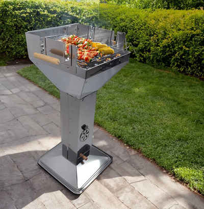 Bubble-Store Holzkohlegrill Standgrill, Grillrost 3-fach höhenverstellbar, Edelstahl Säulengrill