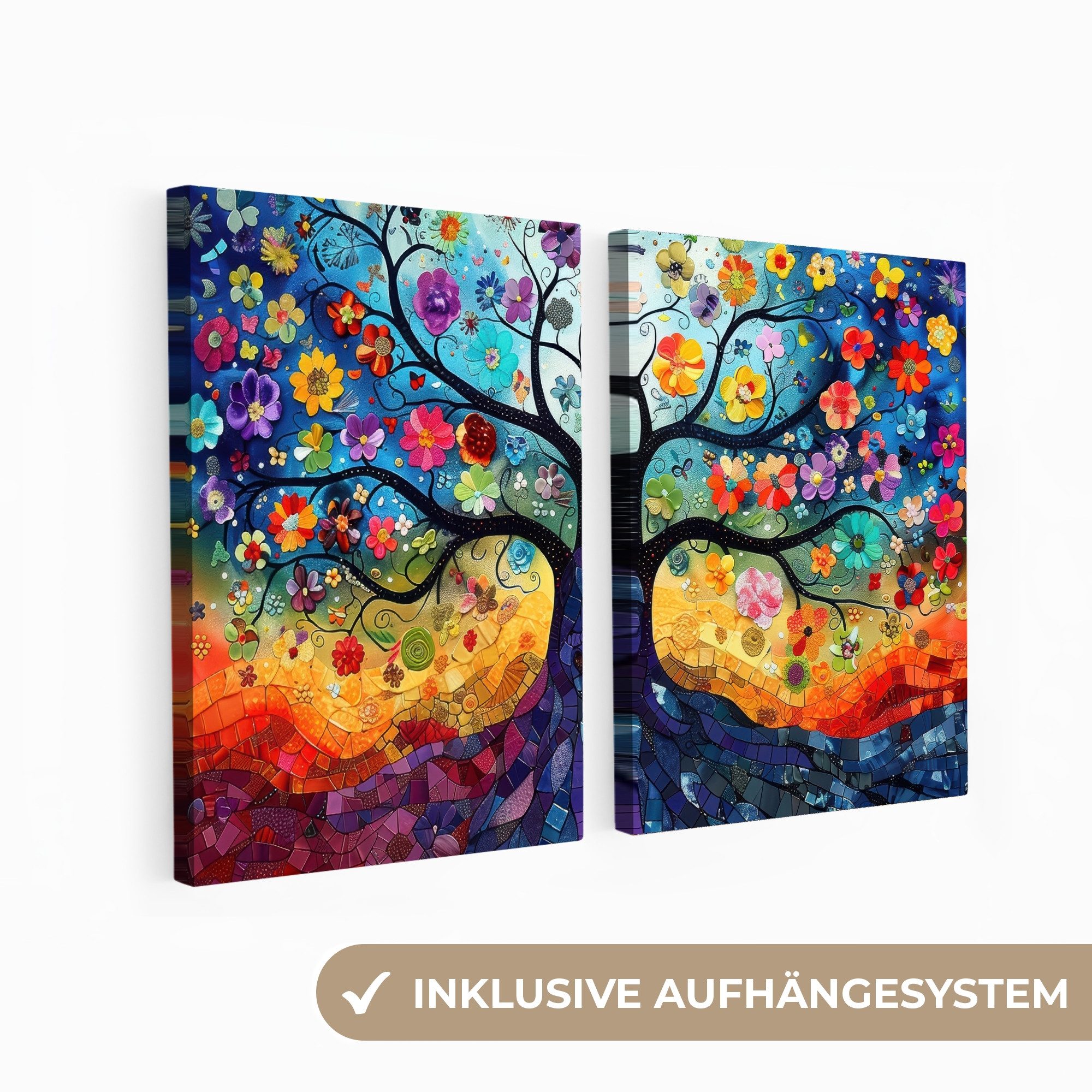 Leinwandbild Bunt - Baum des Lebens - Blumen - Abstrakt
