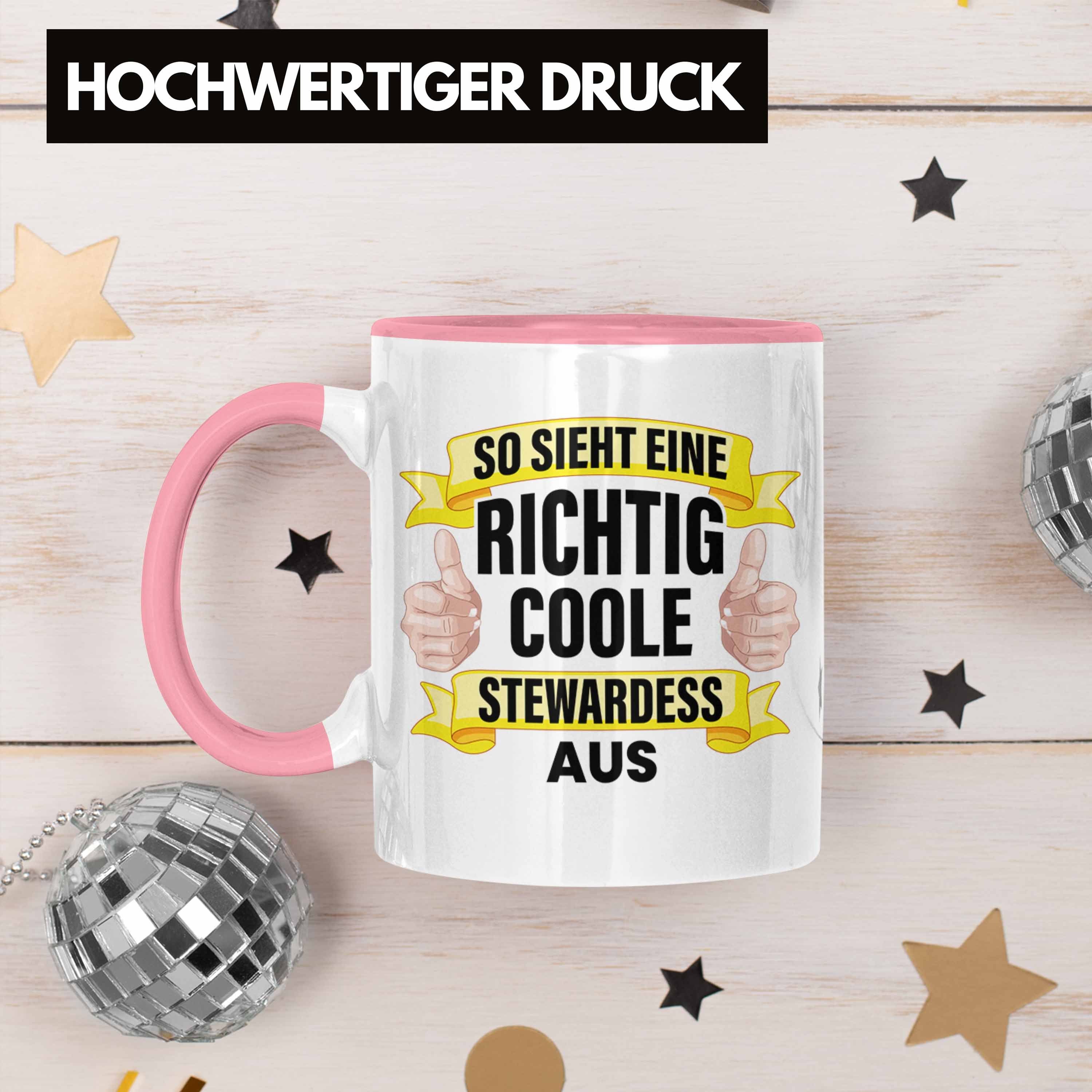 Tasse Kaffeetasse - Trendation Spruch Tasse für Stewardessin Lustiger Trendation Lustig Flugbegleiterin Geschenk Sprüche Rosa Stewardess