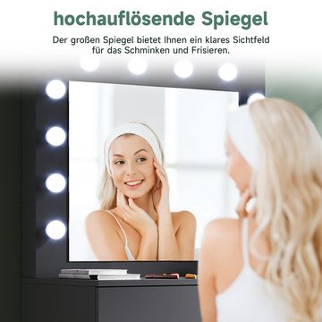 SONNI Schminktisch Schminktisch Weiss/Schwarz mit LED-Beleuchtung, 80x40x140cm, mit Spiegel, Hocker, Schublade,Kosmetiktisch,3 Lichtmodi