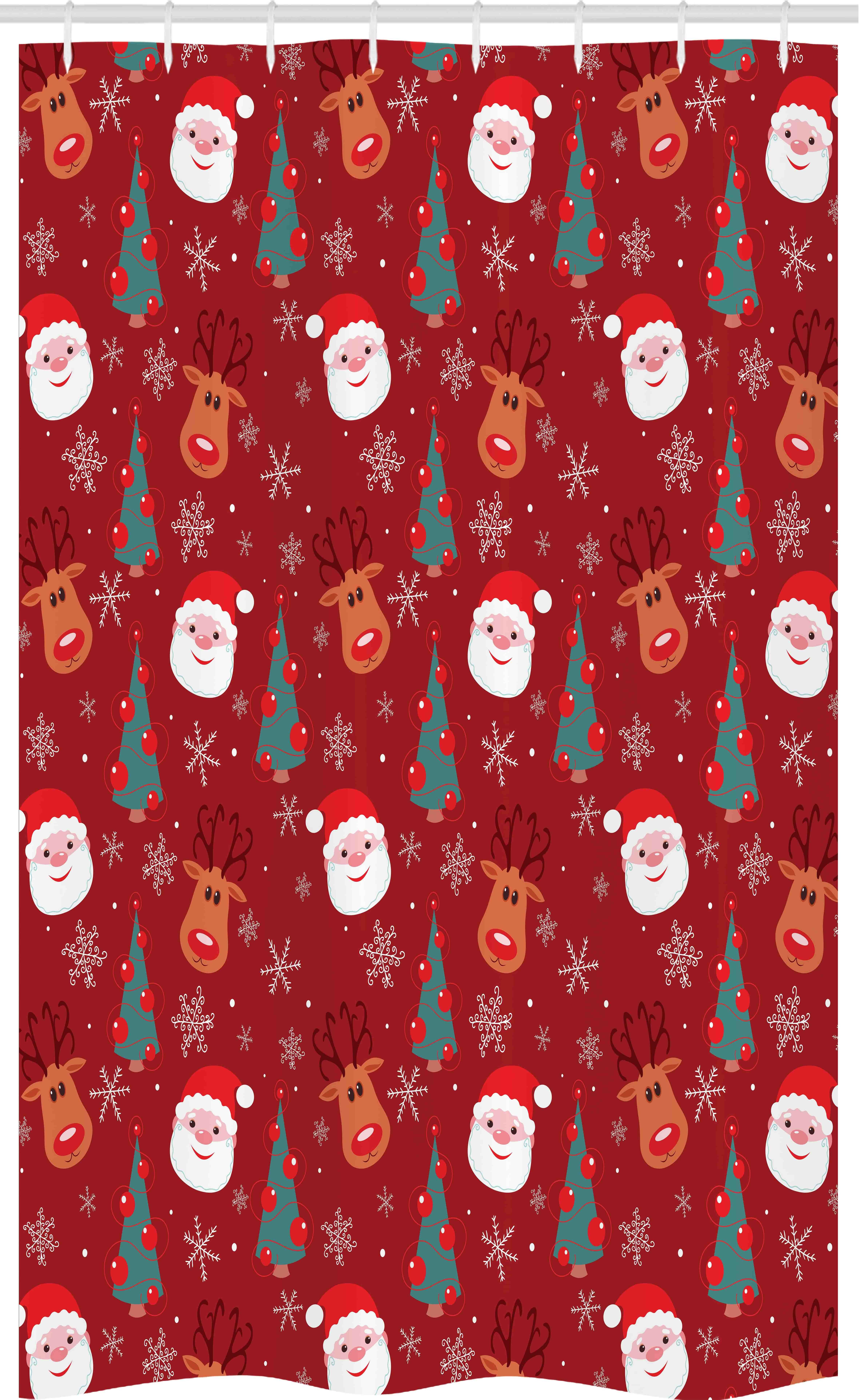 Abakuhaus Duschvorhang Badezimmer Deko Set aus Stoff mit Haken Breite 120 cm, Höhe 180 cm, rot Merry Xmas Cartoon Weihnachts