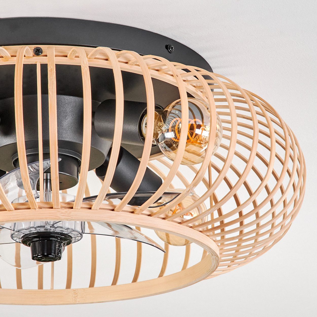 hofstein Deckenleuchte Deckenventilator mit Beleuchtung aus Metall/Bambus, Fernbedienung, ohne Leuchtmittel, Auf-/Abwind-Funktion, Lichteffekt, Ø 50cm, 4xE27, ohne Leuchtmittel