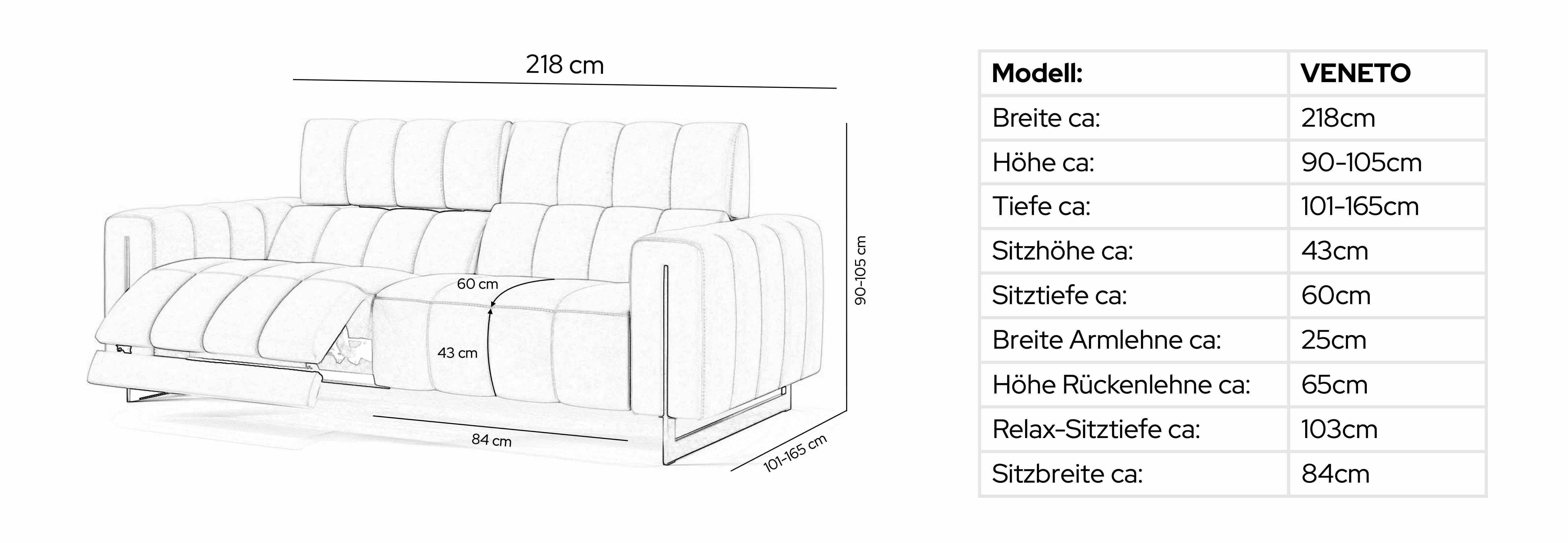 Sofanella 3-Sitzer Leder VENETO, Relaxcouch, Designersofa, Designer Sofa, 3er Couch, Sofagarnitur