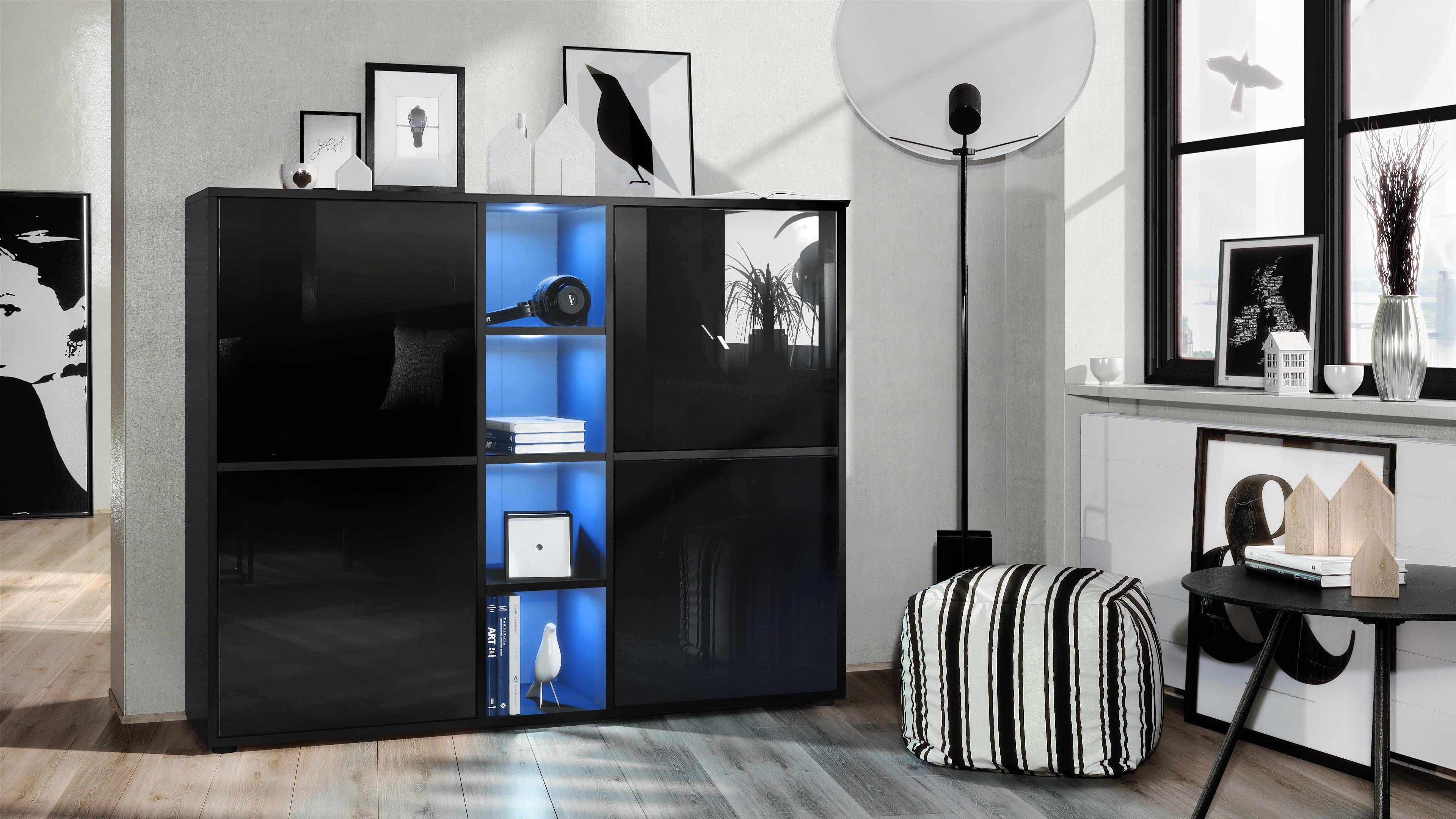 Vladon Highboard Cuba V3 (Highboard, mit 12 Fächern, inkl. RGB LED Beleucht günstig online kaufen