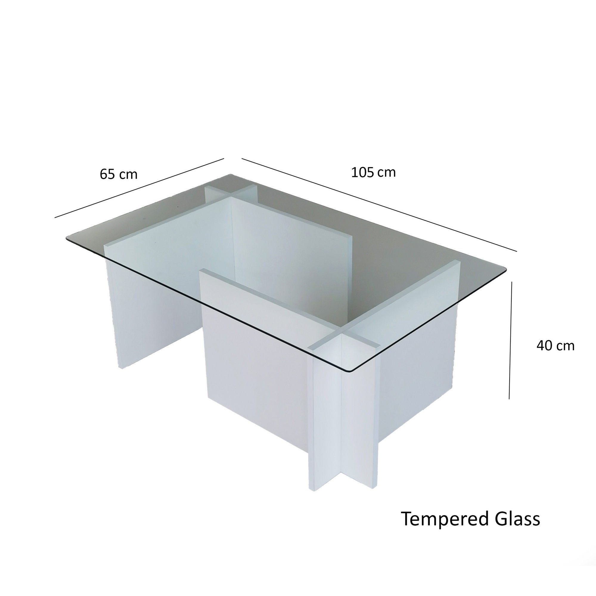 40x105x65 CTN, Decor Escape Skye 100% cm, Weiß, Couchtisch getempertes Glas