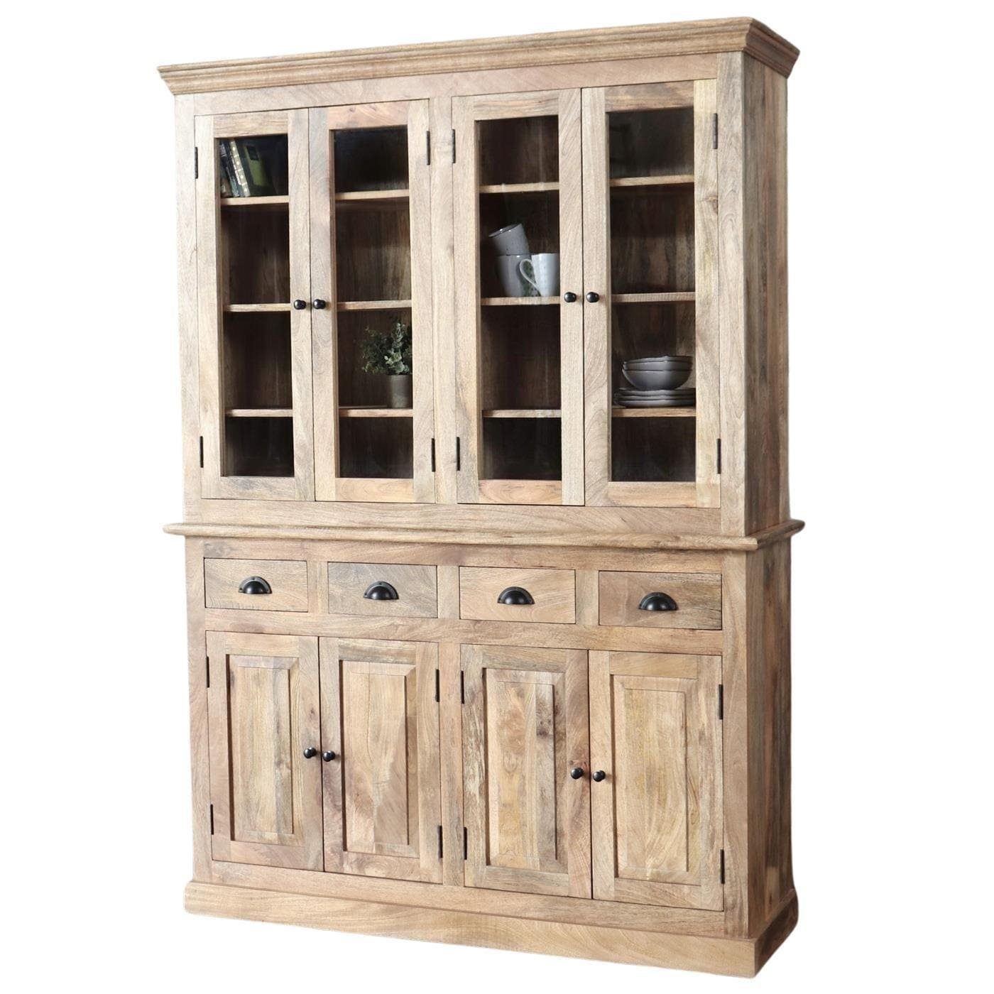 Vitrine braun Mangoholz Schrank massiv Geschirrschrank Landhaus baario Buffet MURET Buffet