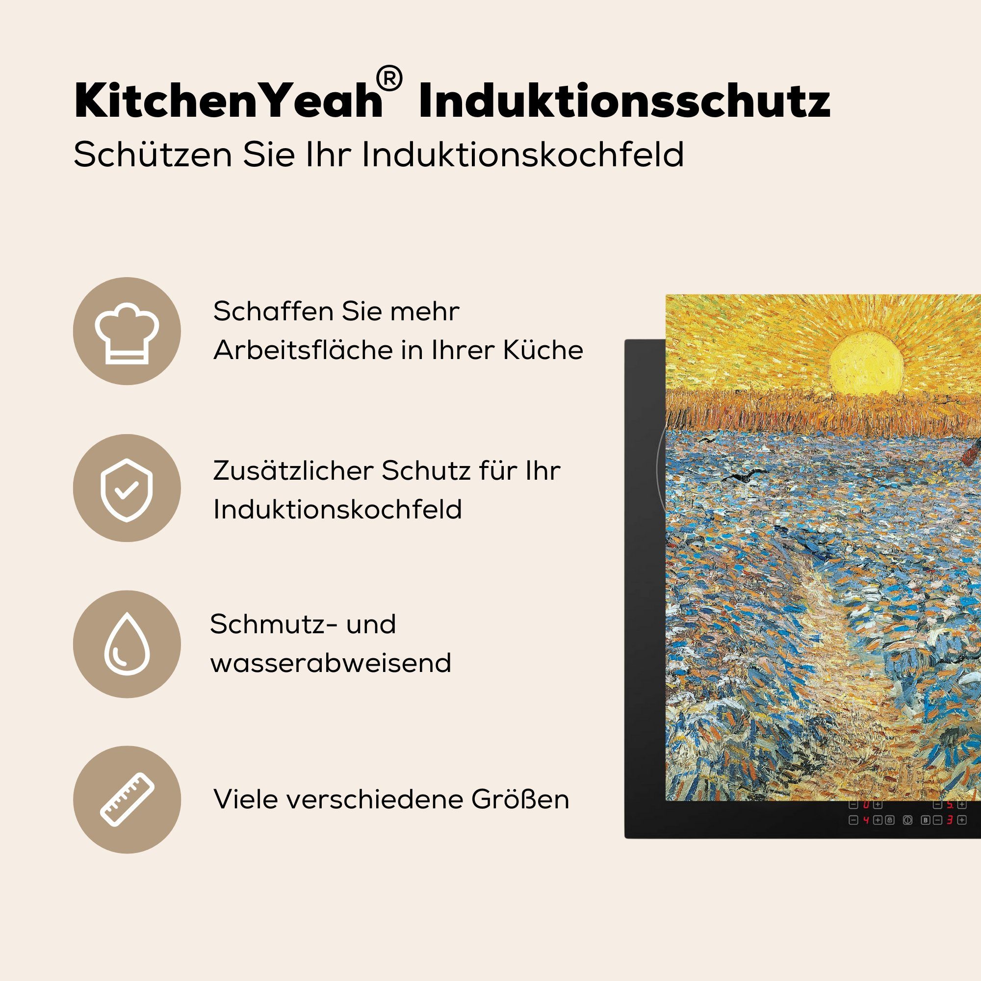 78x78 Herdblende-/Abdeckplatte cm, küche Ceranfeldabdeckung, (1 Gogh, MuchoWow Der von tlg), Sämann Vincent für Gemälde Vinyl, van Arbeitsplatte -