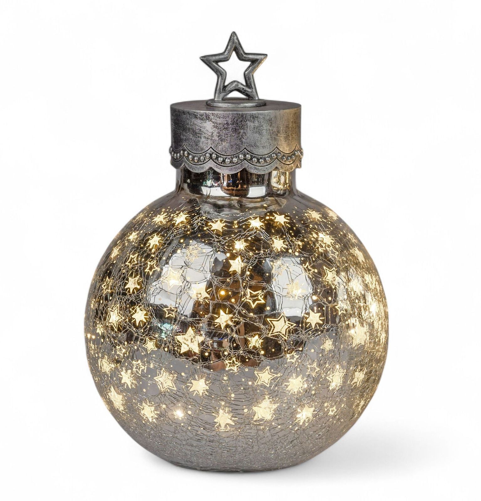formano LED Dekolicht XL Glas-Kugel 30 cm Silber Sterne Timer 6h/18h Weihnachten Herbst Deko