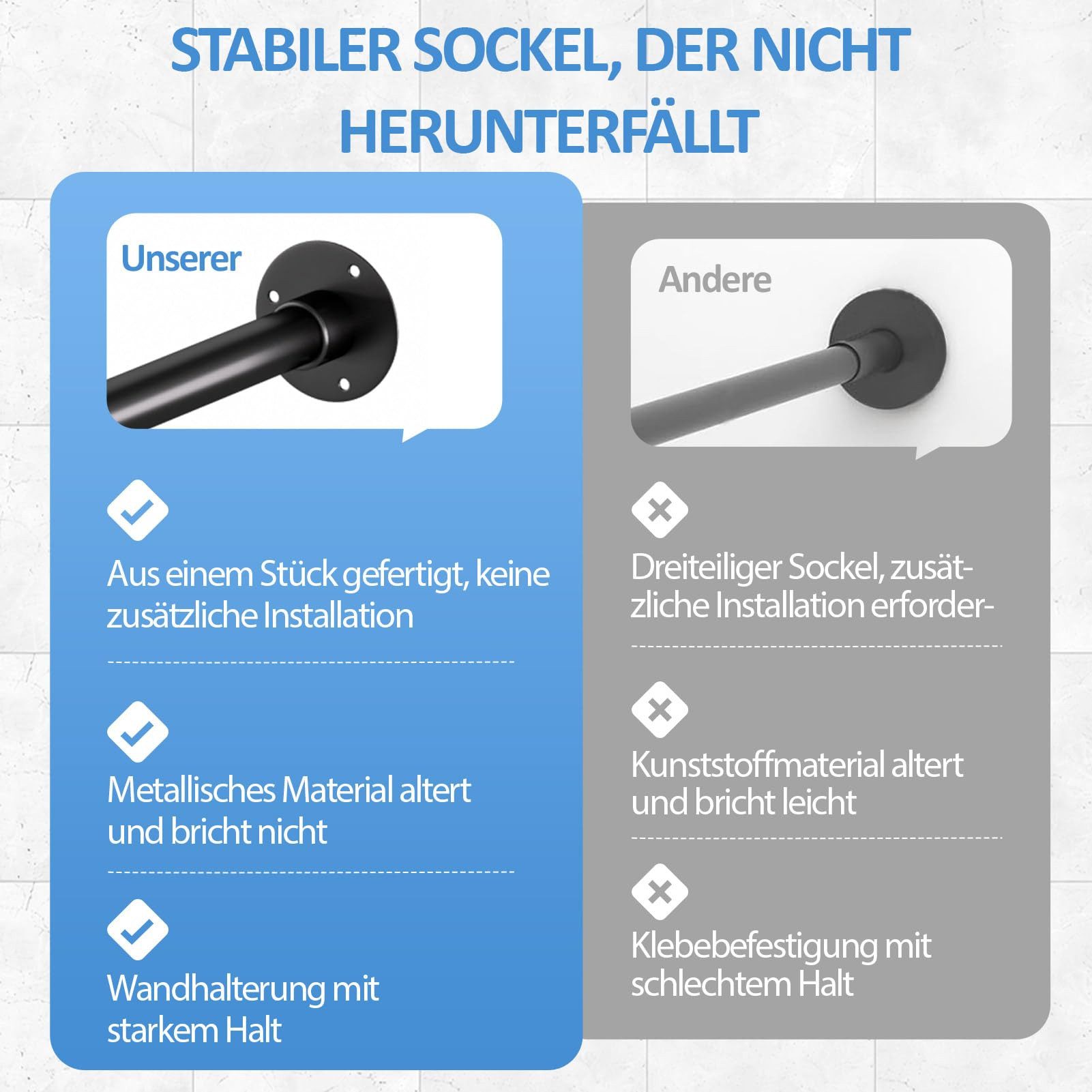 Venkuber Duschvorhangstange Edelstahl Duschvorhangstange L-Form, verstellbar, mit Bohrmontage, für Badewanne/Badezimmer, Duschtrennwand Halterung