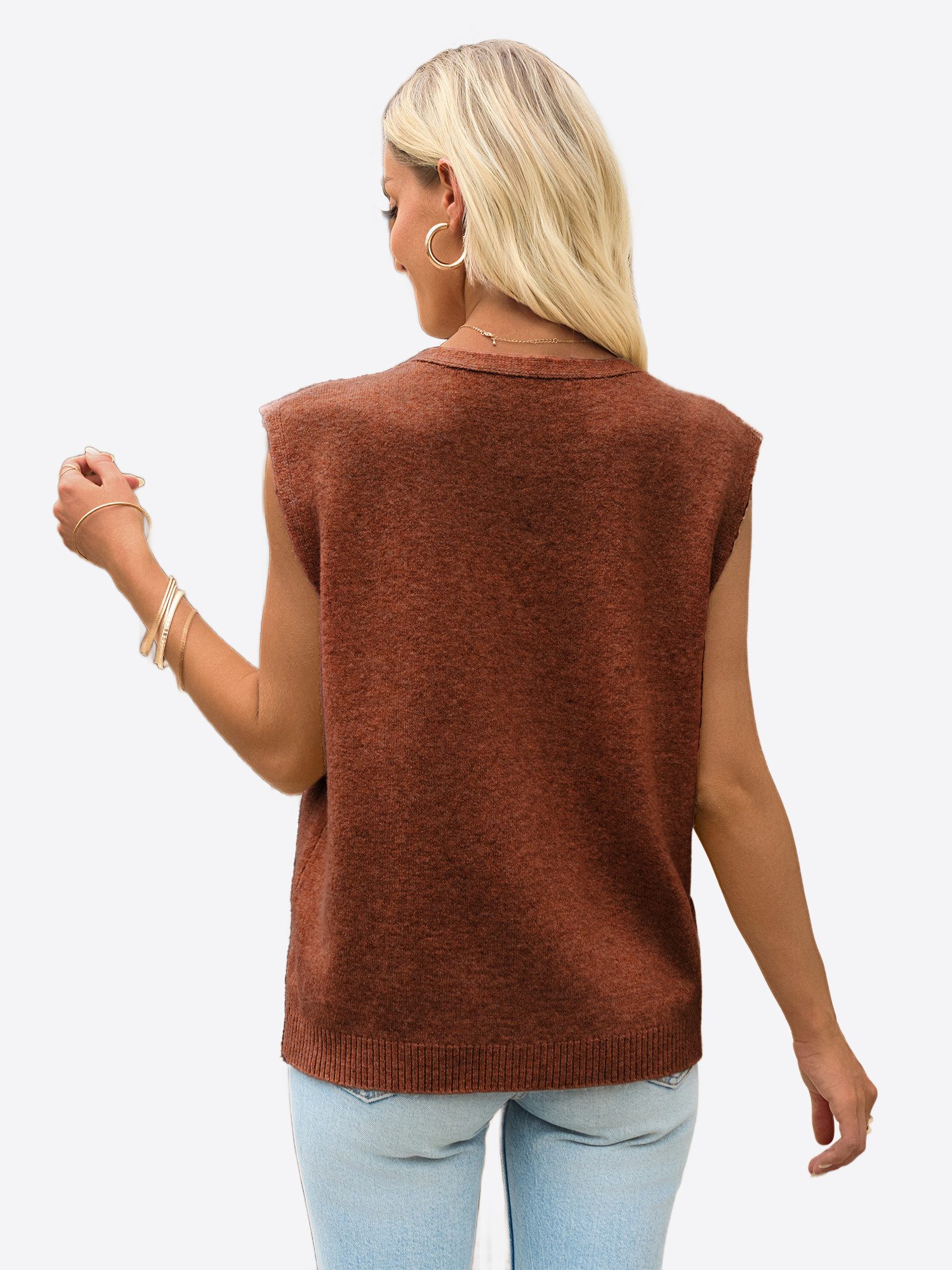 Imily Bela Strickjacke Damen Strickweste mit V-Ausschnitt (Packung, 1-tlg., 1per-Pack) mit Knöpfen