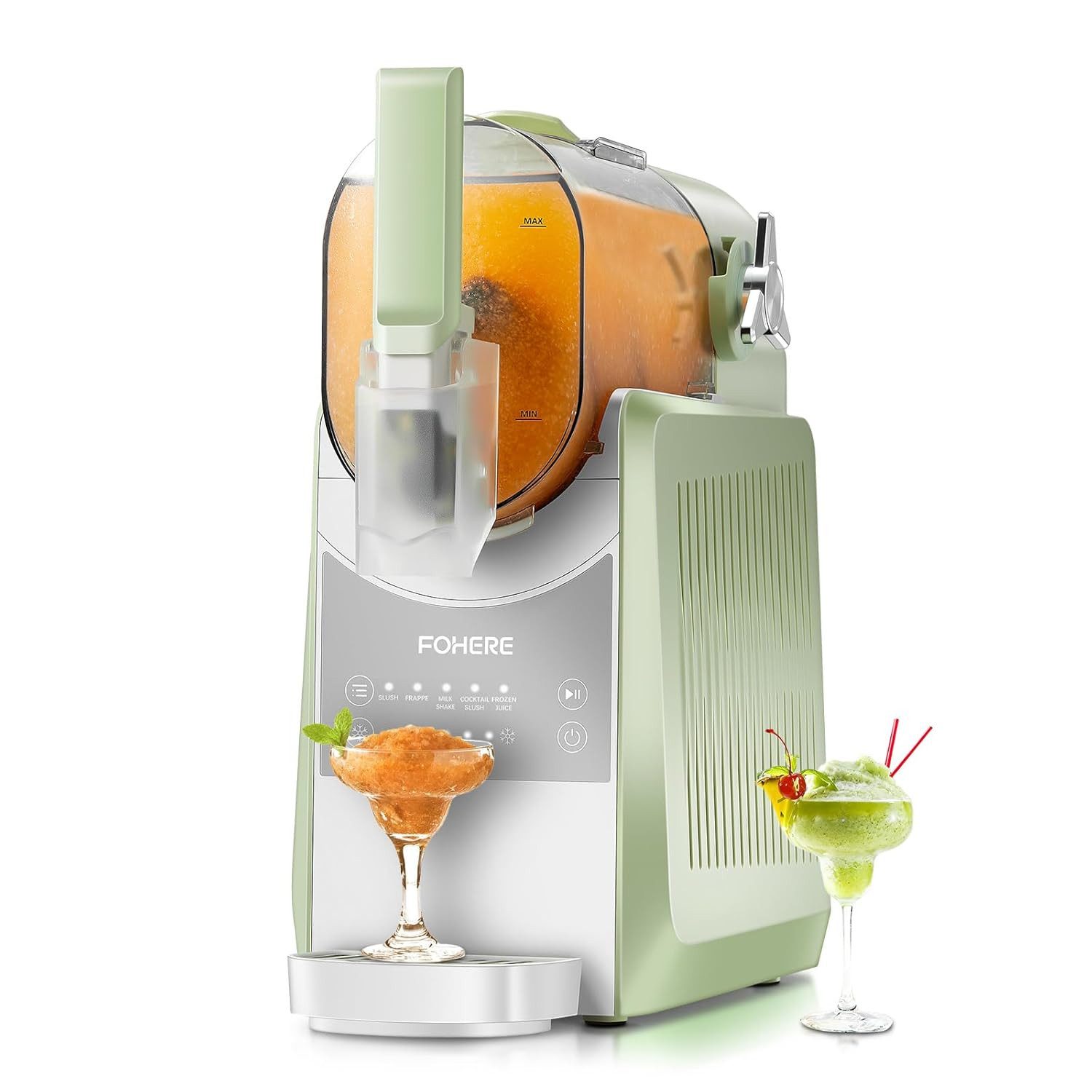 FOHERE Slush-Eismaschine 2.6L Slush Maschine, Selbstreinigung, 5 Programme, 12 Std Keep Cool, 2,6 l, Schnellgefrieren ohne Eis, Bohnengrün