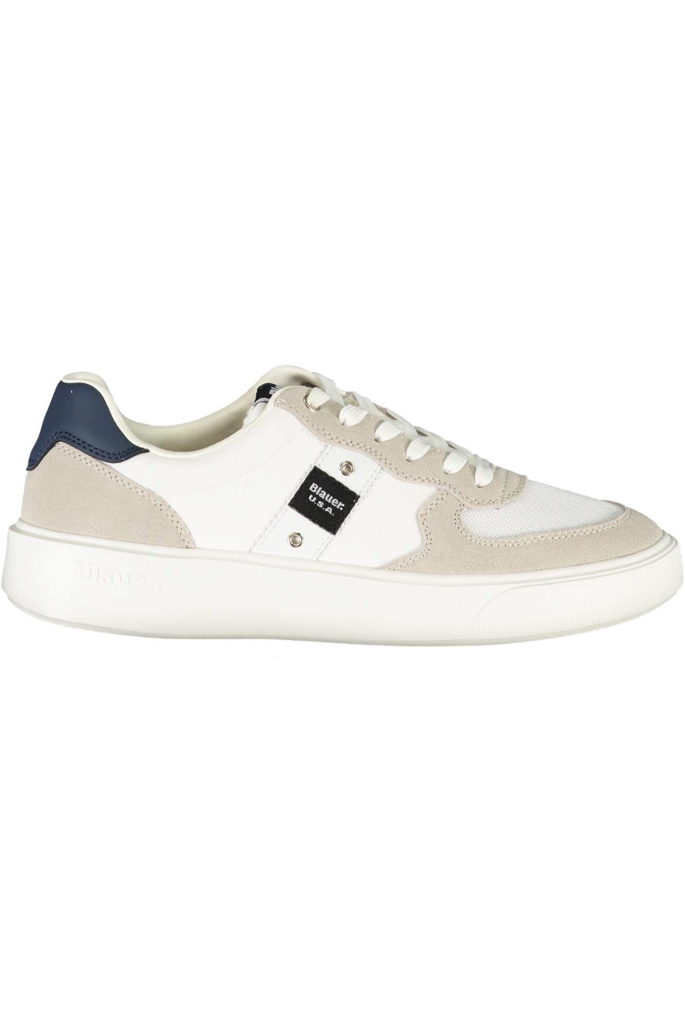 Blauer Sneaker Weißer Herrensportschuh mit Applikation und