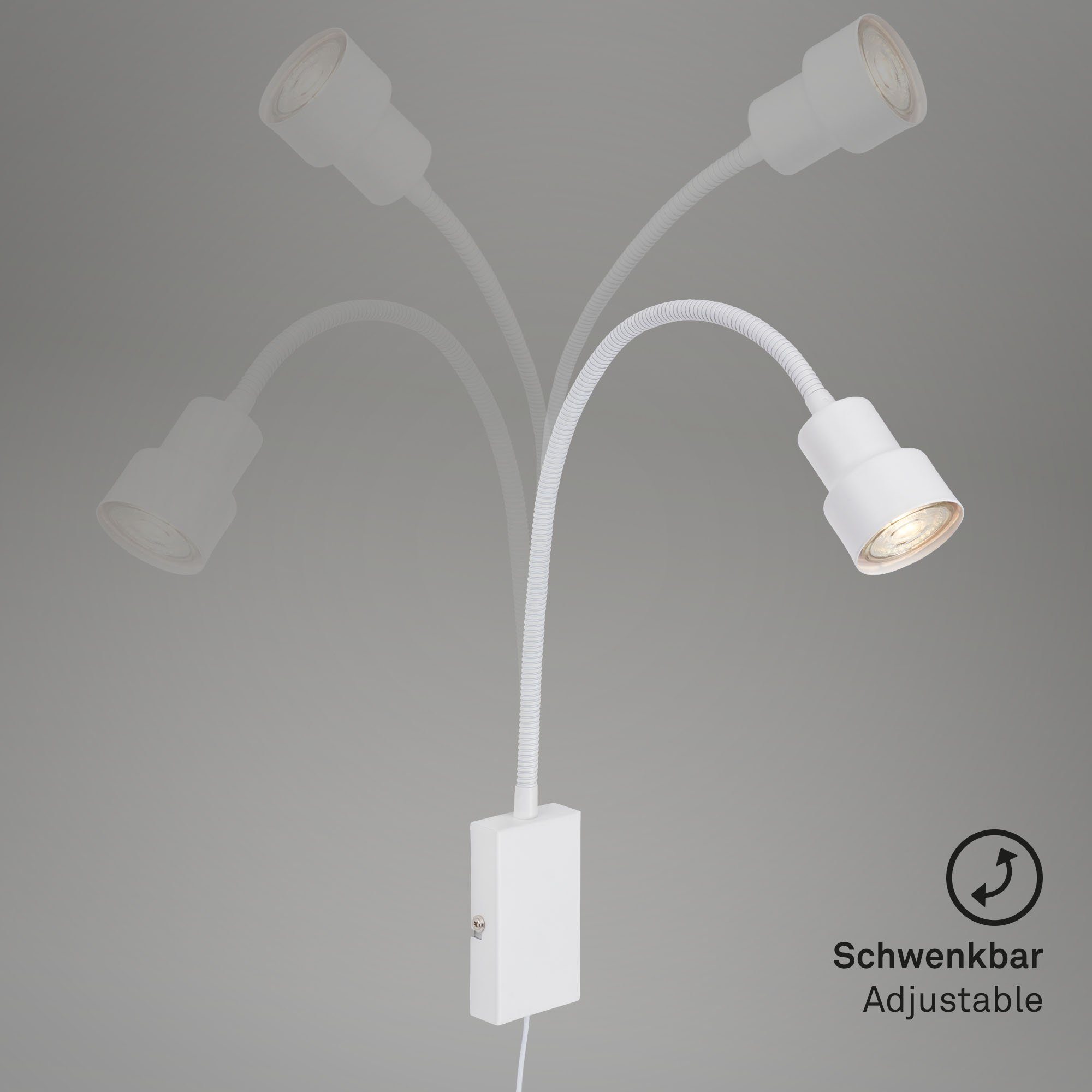 LED Briloner weiß, 2085-016, flexibler inkl. wechselbar, inkl. Wandleuchte 1xLED/GU10 Warmweiß, Arm, Leuchten LED Touchfunktion,