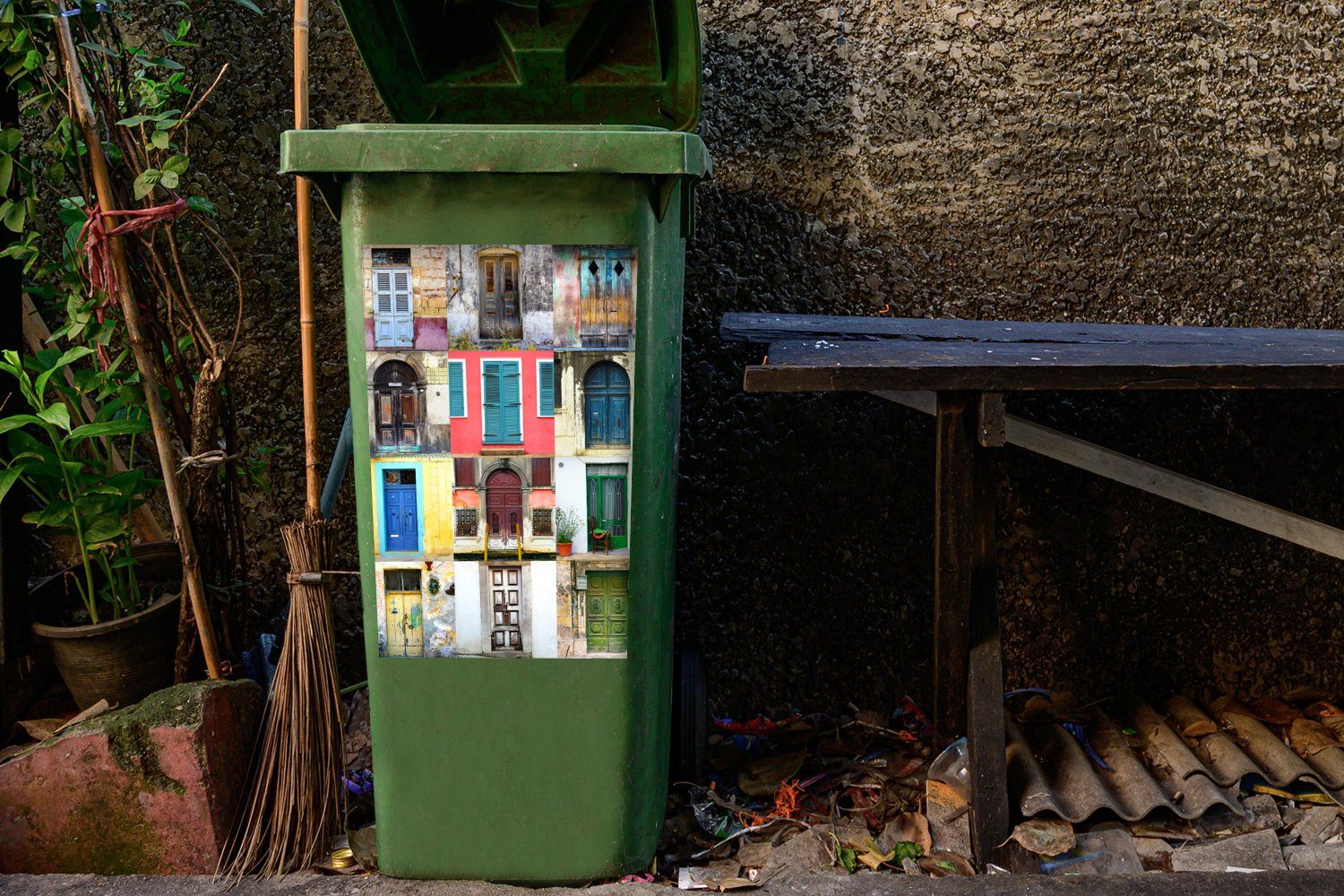 Sticker, Wandsticker Container, (1 Collage Architektur - St), Regenbogen MuchoWow Abfalbehälter Türen - Mülltonne, - Mülleimer-aufkleber,