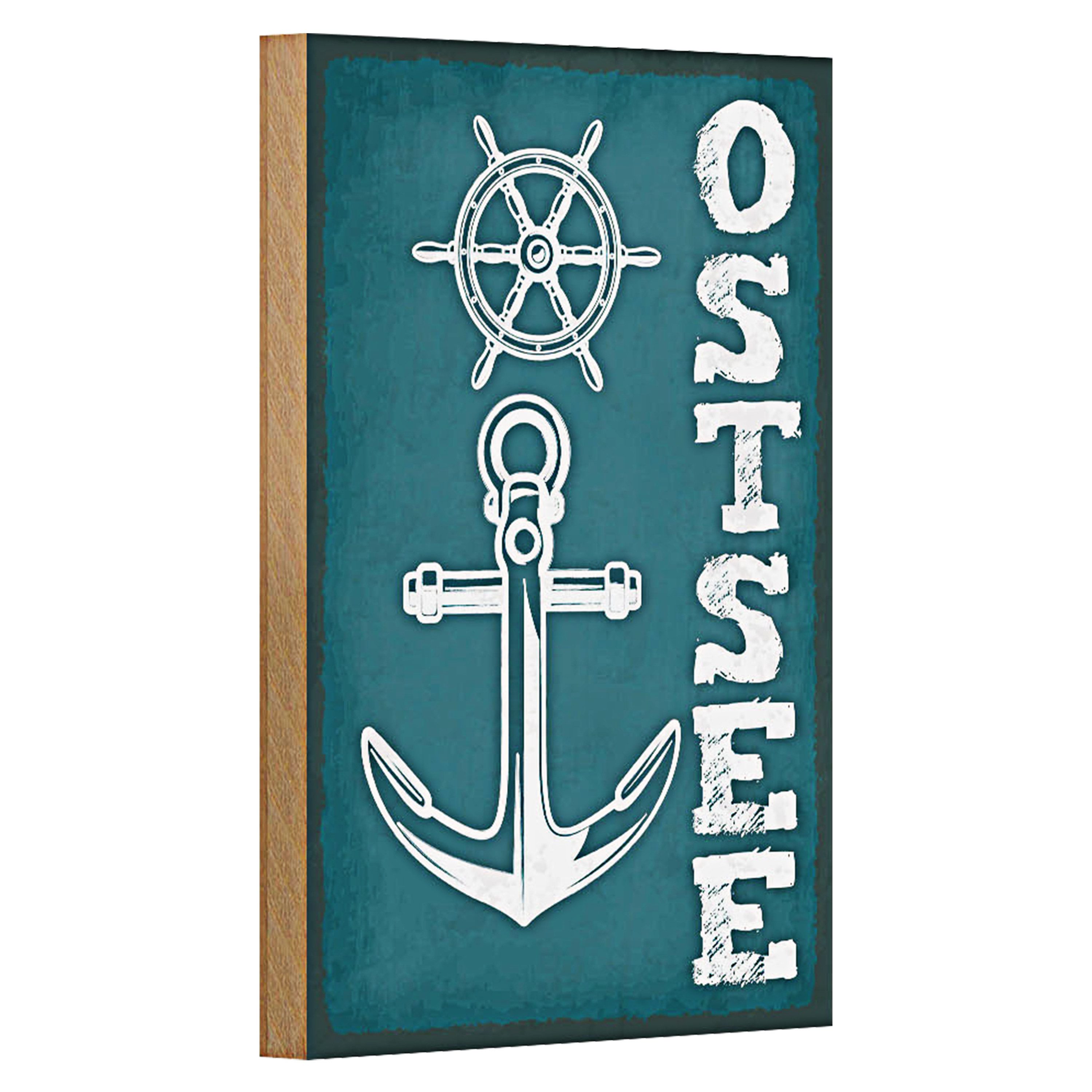 Roomando Holzbild Hinweis 12x18cm Ostsee Anker See Schiff