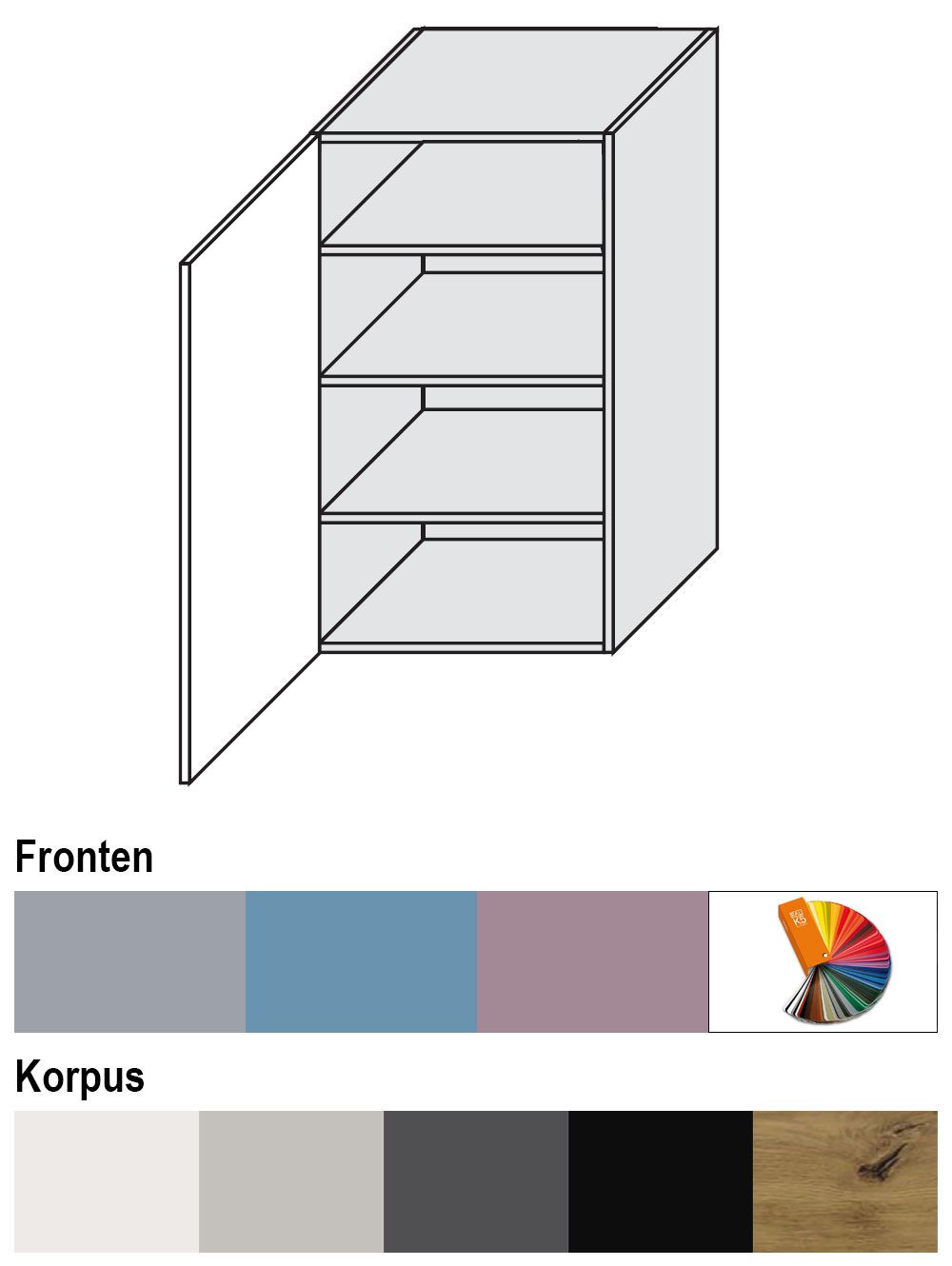 Feldmann-Wohnen Klapphängeschrank Bari (W4/50, 1-türig, 3 Einlegeböden, 1-St., moderne Kassettenoptik, lackierte Fronten, 50x32,5x96cm) lava / RAL 4009 pastellviolett matt