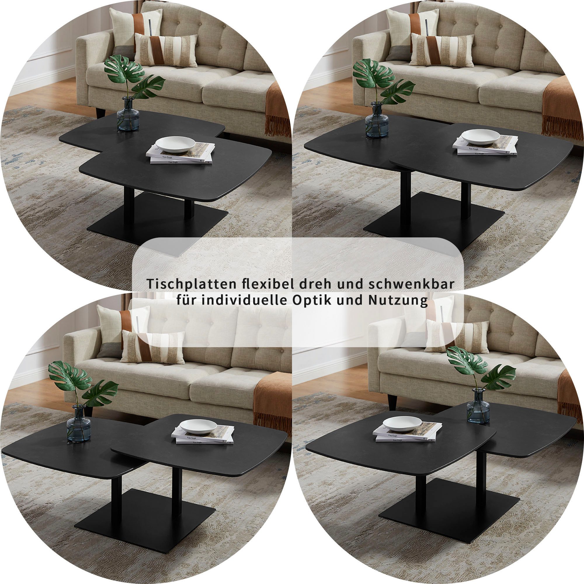 OTTO home Couchtisch Orsini, mit verschiebbarer Tischplatte in Steinoptik, robustem Metallgestell