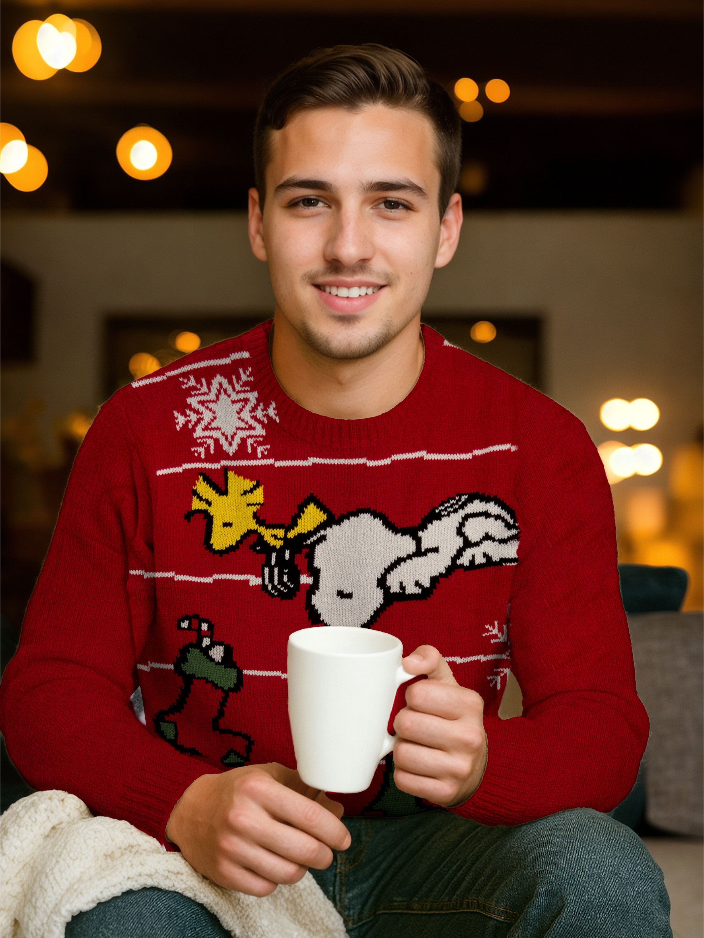 United Labels® Weihnachtspullover Peanuts Snoopy, Woodstock und Socken - Ugly Sweater Winterpulli