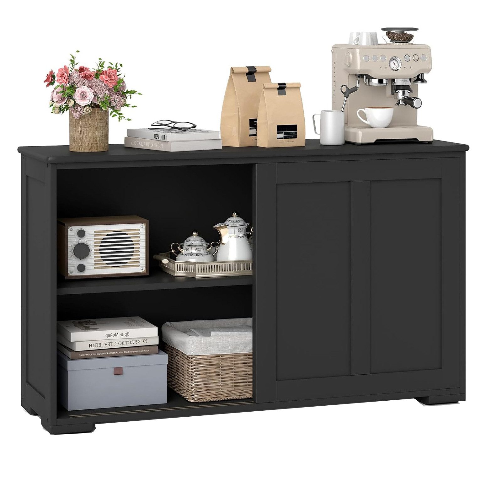 KOMFOTTEU Sideboard Küchenschrank Badschrank Beistellschrank, Unterschrank mit Schiebtüren