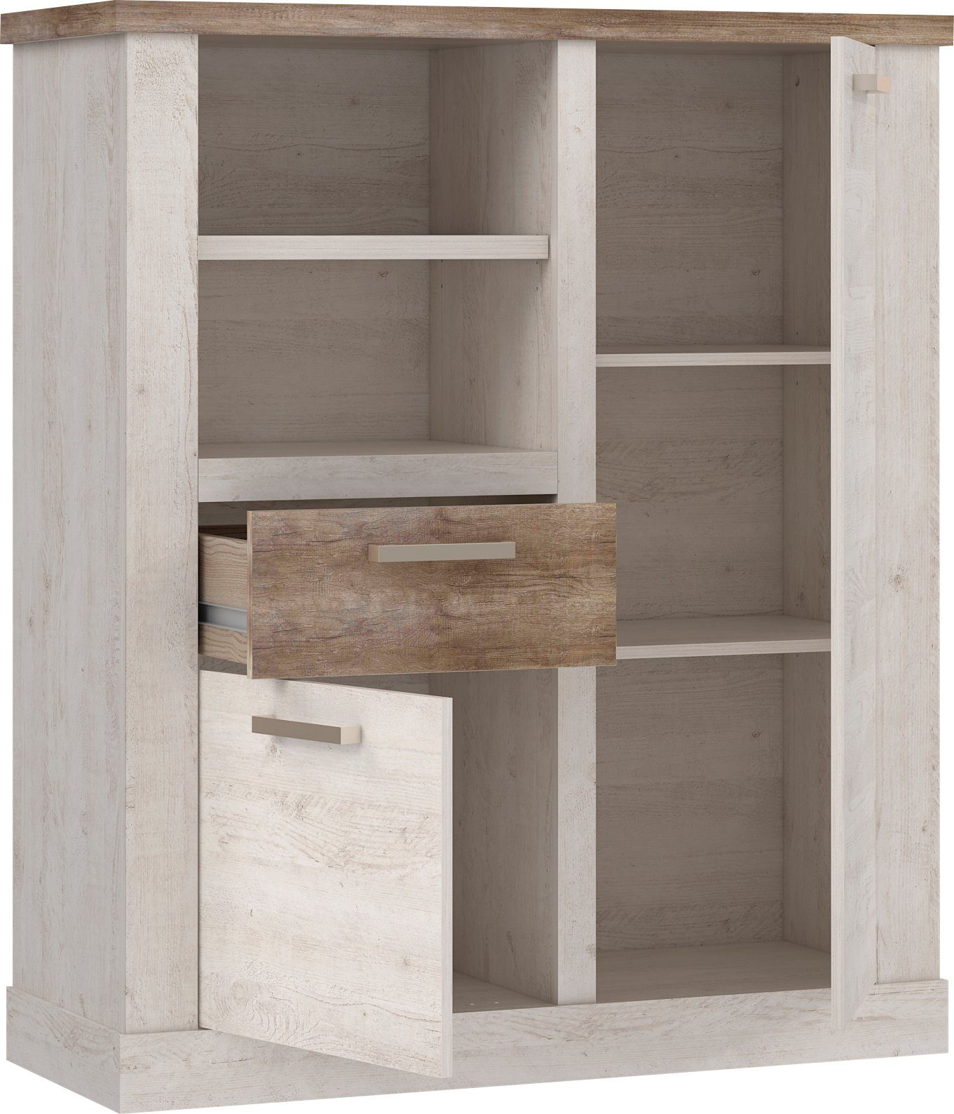 FORTE Highboard Duro, Mehrzweckschrank mit Türen & Schublade, Landhausstil, Breite 109,8 cm