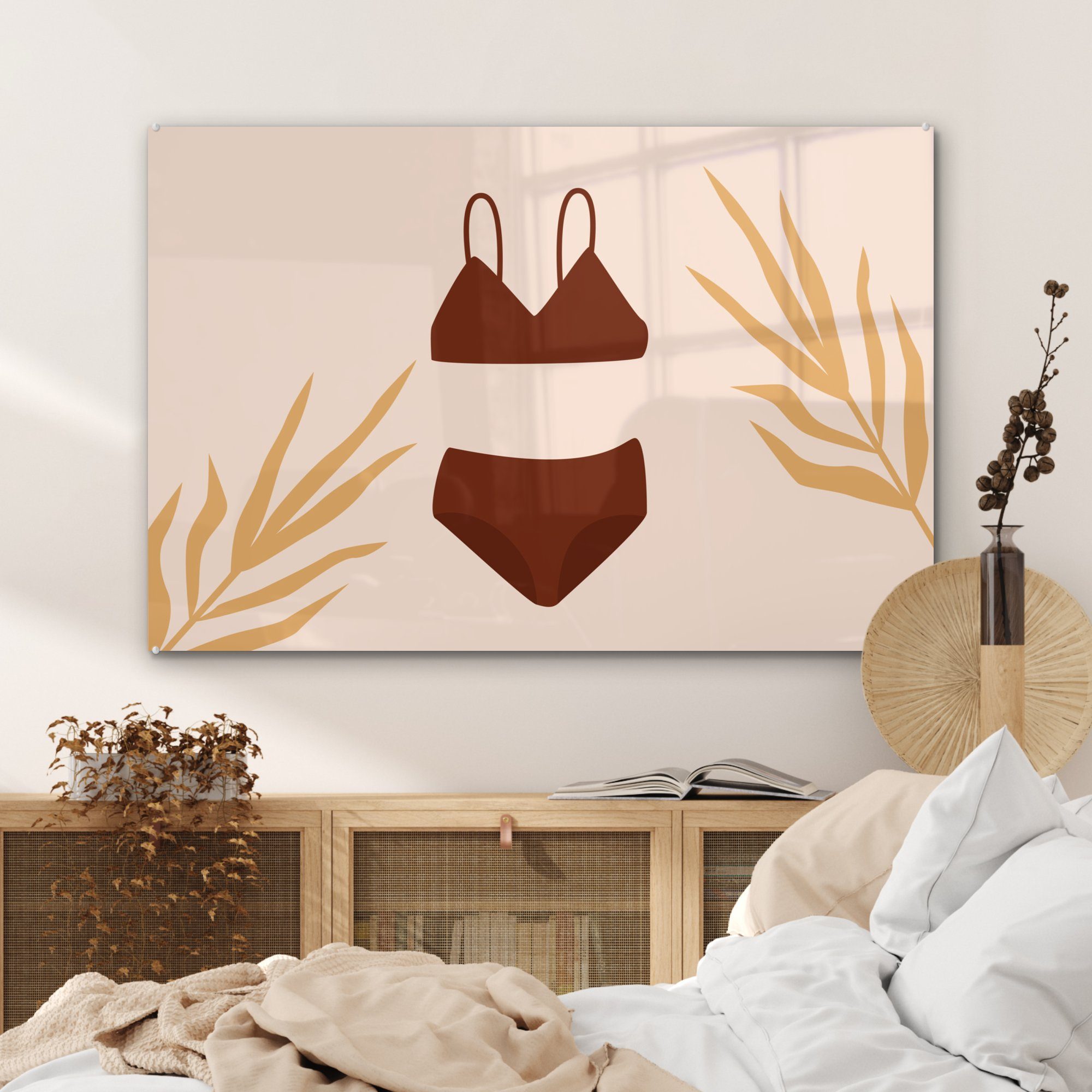 Schlafzimmer Blätter, MuchoWow Wohnzimmer (1 - St), Acrylglasbilder Acrylglasbild - Bikini & Sommer