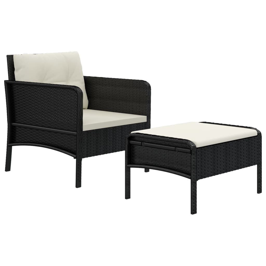 Schwarz mit vidaXL Rattan, Kissen Garten-Lounge-Set 2-tlg. Poly Gartenlounge-Set (1-tlg)