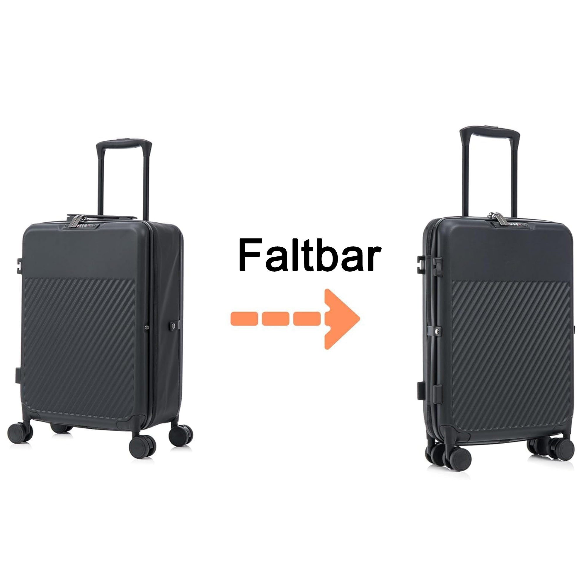 MS-Point Trolley Faltbarer Microfaser Hartschalen Koffer mit Rollen Schwarz, 4 Rollen