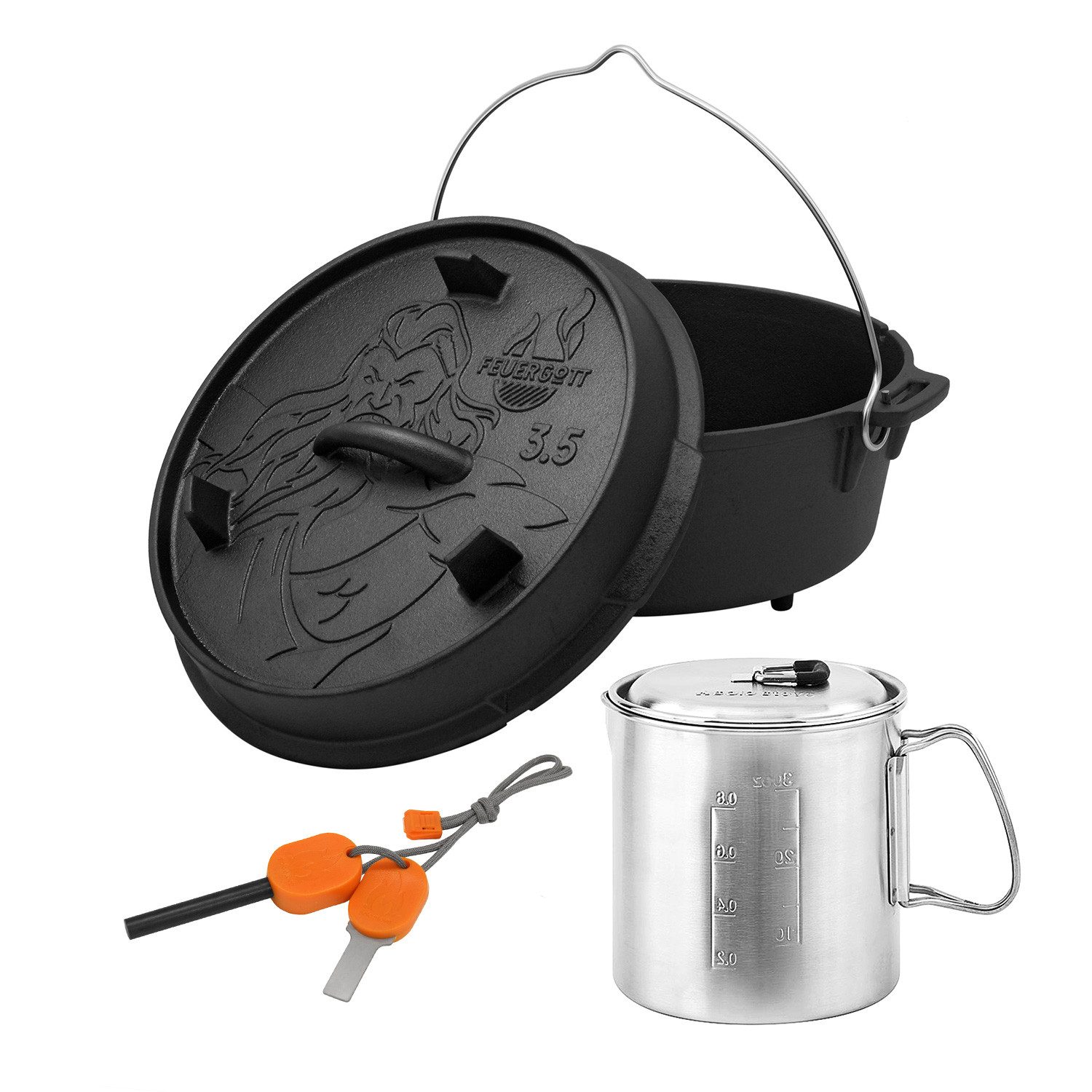 Feuergott Grilltopf FEUERGOTT Dutch Oven 3,5 l mit Füßen + Solo Stove Pot 900