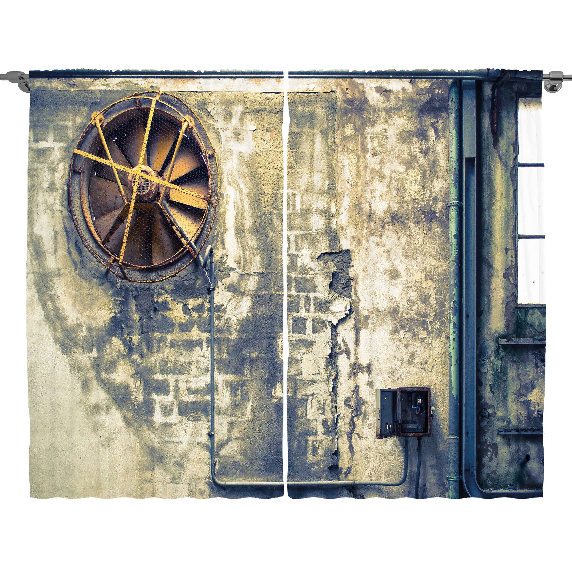 Abakuhaus Gardine Schlafzimmer Kräuselband Vorhang mit Schlaufen und Haken, industriell Wrecked Wand