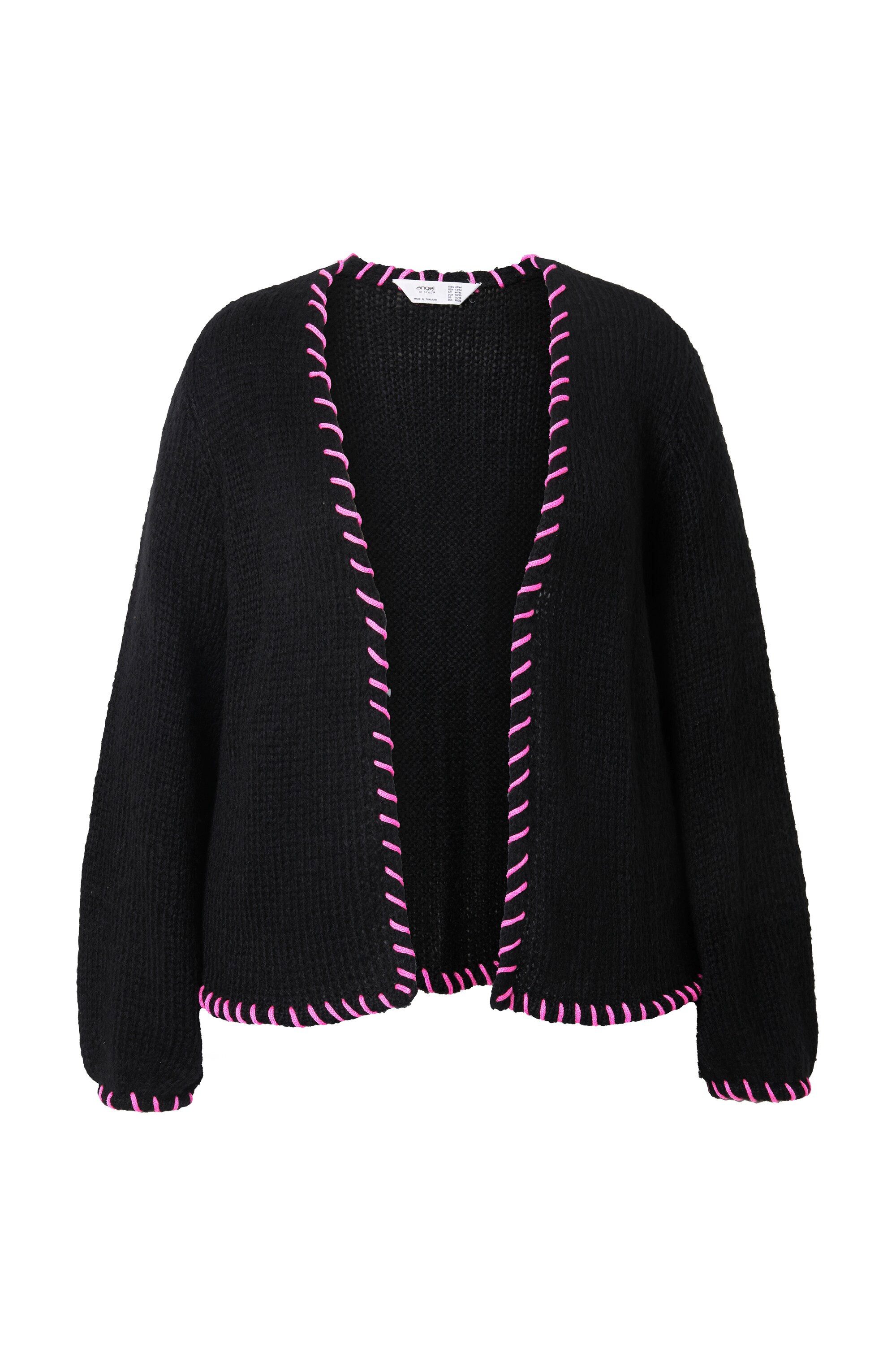 Strickjacke Strickjacke Straight Fit Zierkanten Ballonärmel