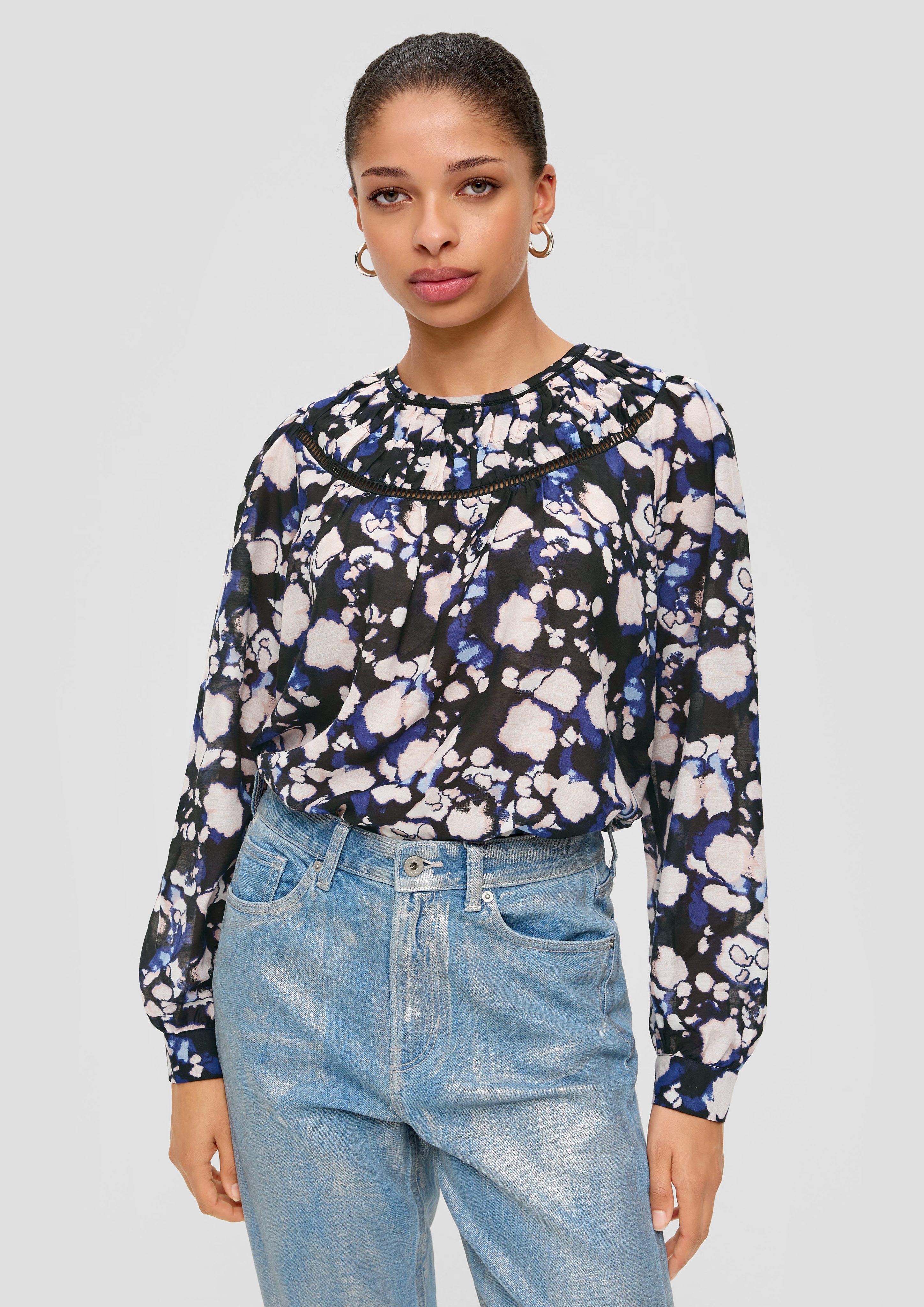 Langarmbluse Bluse mit Allover-Muster