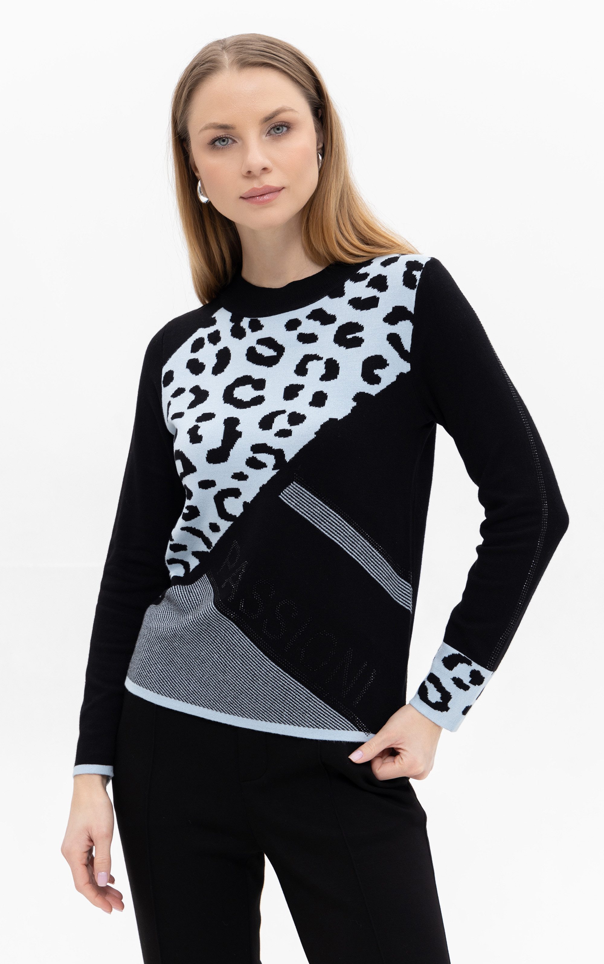 Passioni Strickpullover im Colorblock mit Strassdetails