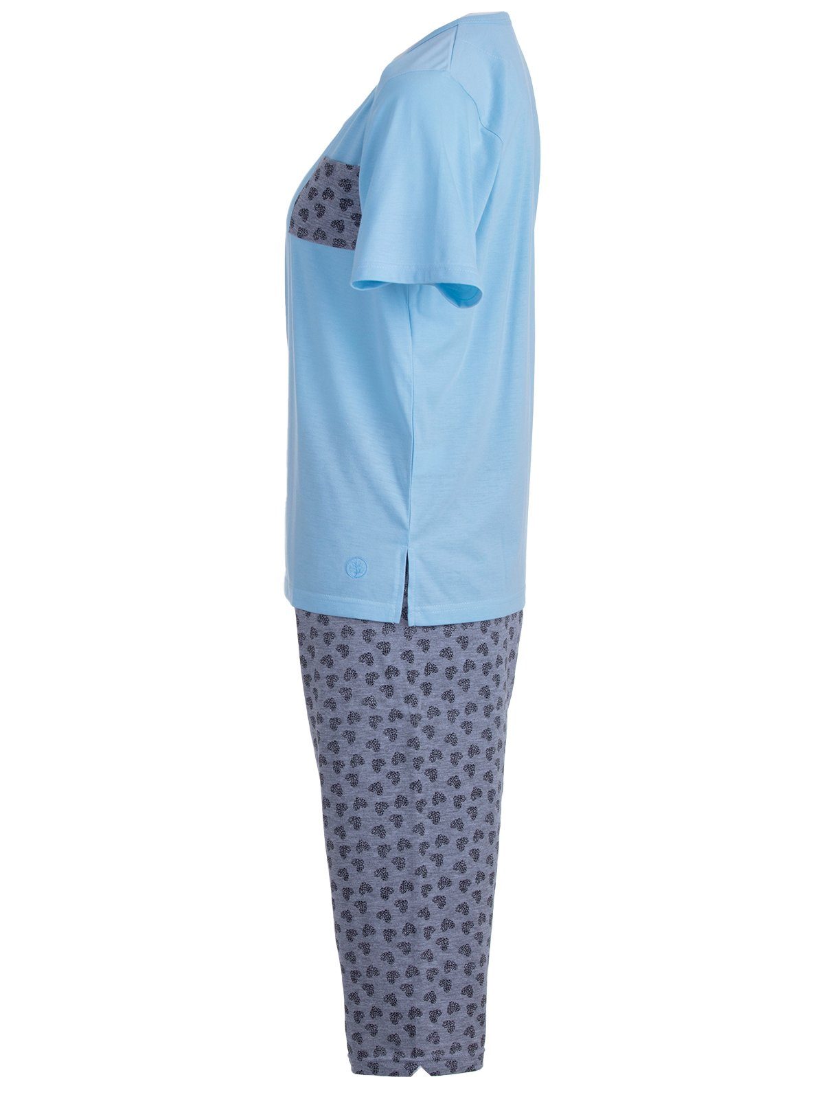 zeitlos Schlafanzug Pyjama Herzen Set blau Capri