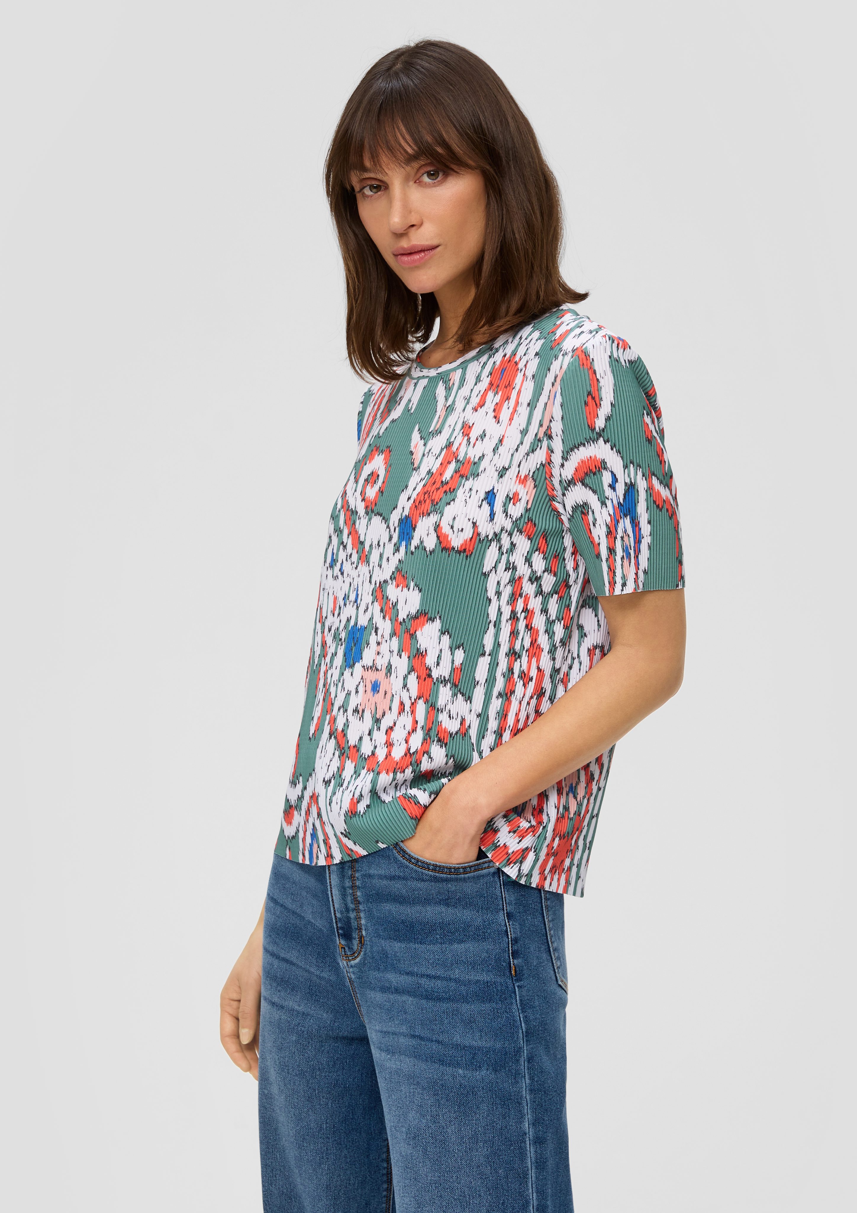 s.Oliver Kurzarmshirt T-Shirt mit Plisseefalten günstig online kaufen