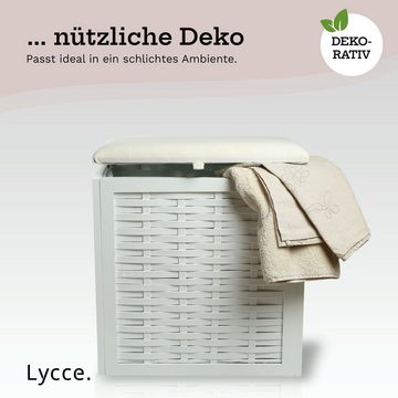 Lycce Wäschetruhe Wäschekorb mit Deckel Wäschetruhe Sitzhocker Holz weiß, 70 l (46 cm x 32 cm x 48 cm)