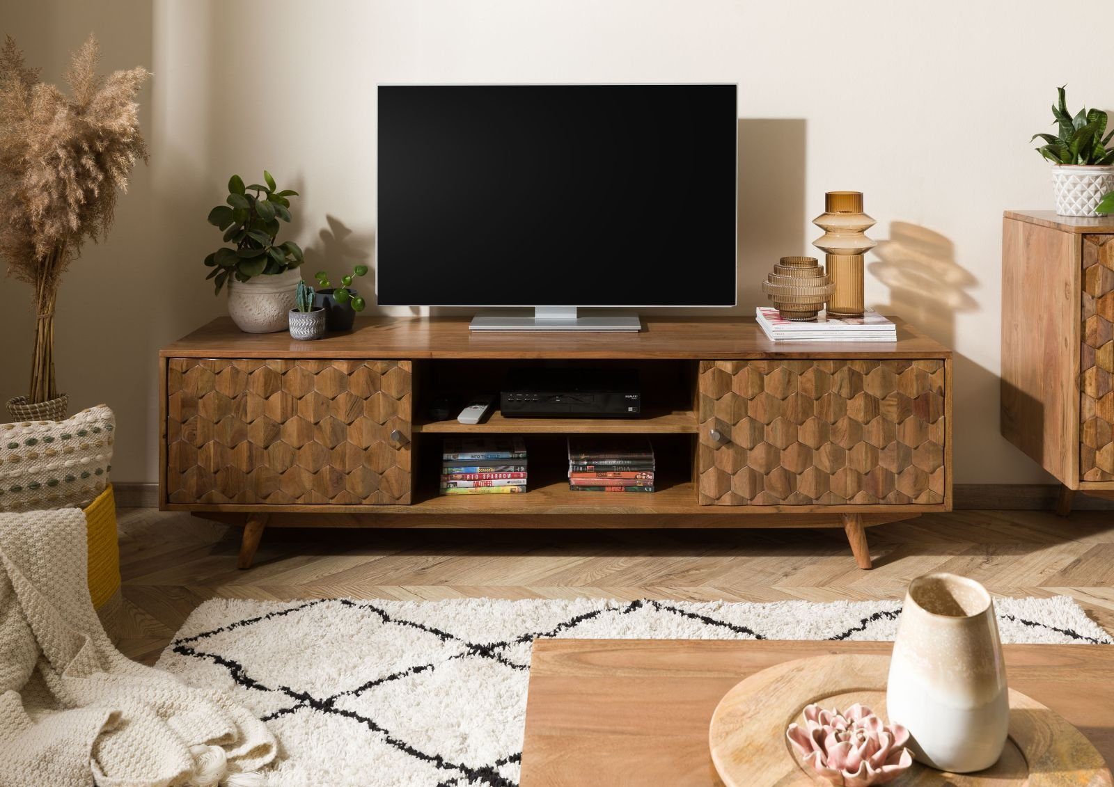Massivmoebel24 TV-Board MOSAYK (Massivholz), TV-Board Akazie 170x42x48 Akazie natur lackiert MOSAYK #111