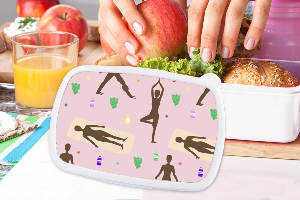 Mädchen Zen Brotbox Erwachsene, für Yoga und für Kunststoff, Verhaltensmuster, Kinder und MuchoWow weiß Brotdose, - Lunchbox (2-tlg), - Jungs