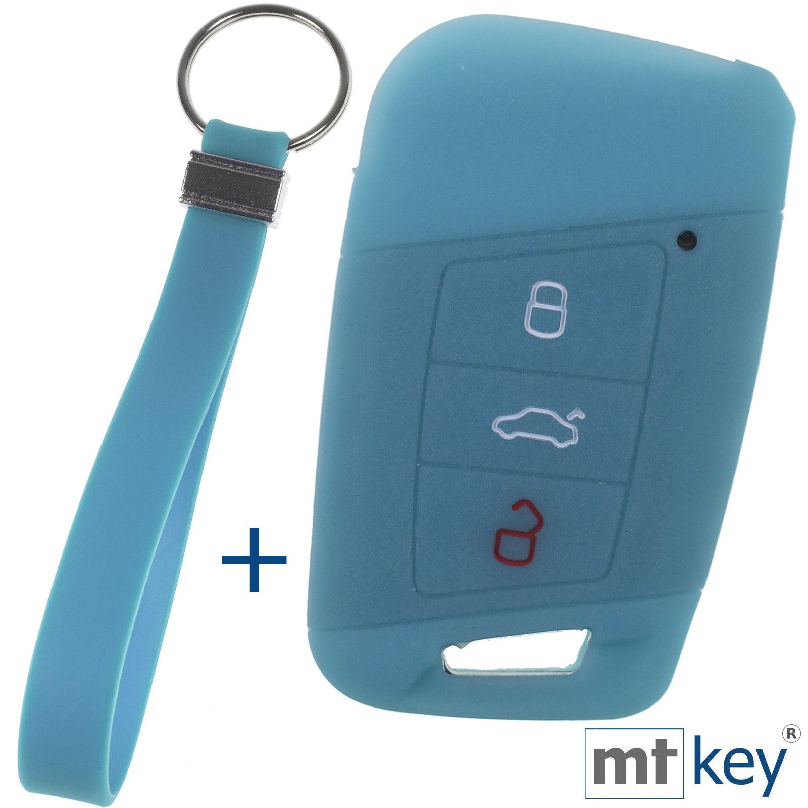 Silikon mt-key Passat + Blau fluoreszierend Skoda B8 Schlüsselband, KEYLESS Schutzhülle Tasten Schlüsseltasche VW Kodiaq 3 für Autoschlüssel SMARTKEY Arteon