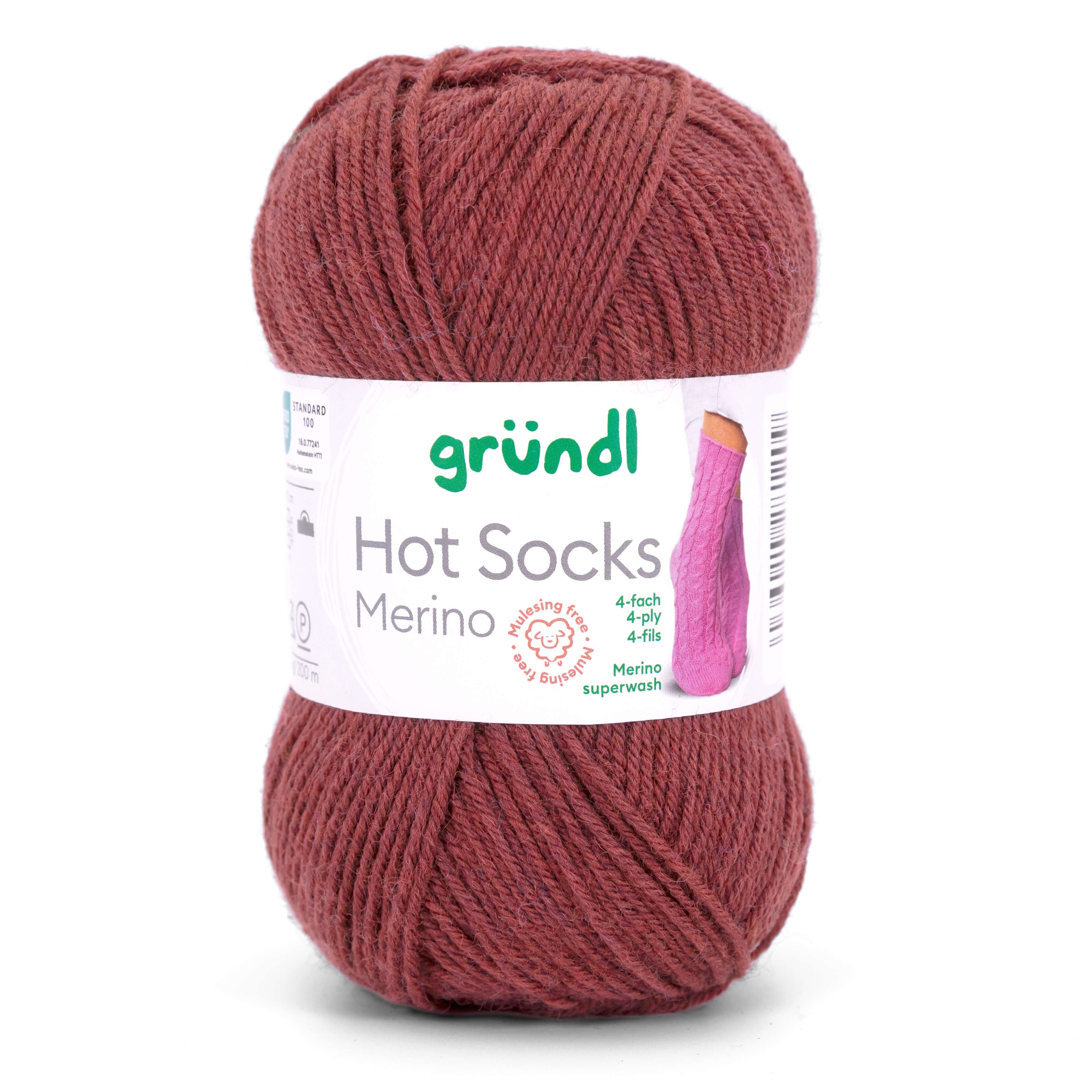 Gründl Hot Socks Merino Sockenwolle 4fädig einfarbig Häkelwolle, 210,00 m (50g Sockengarn 4fach uni, Strumpfwolle 4-fädig / 4-fach mit Merinowolle), 75% Wolle, 25% Polymaid