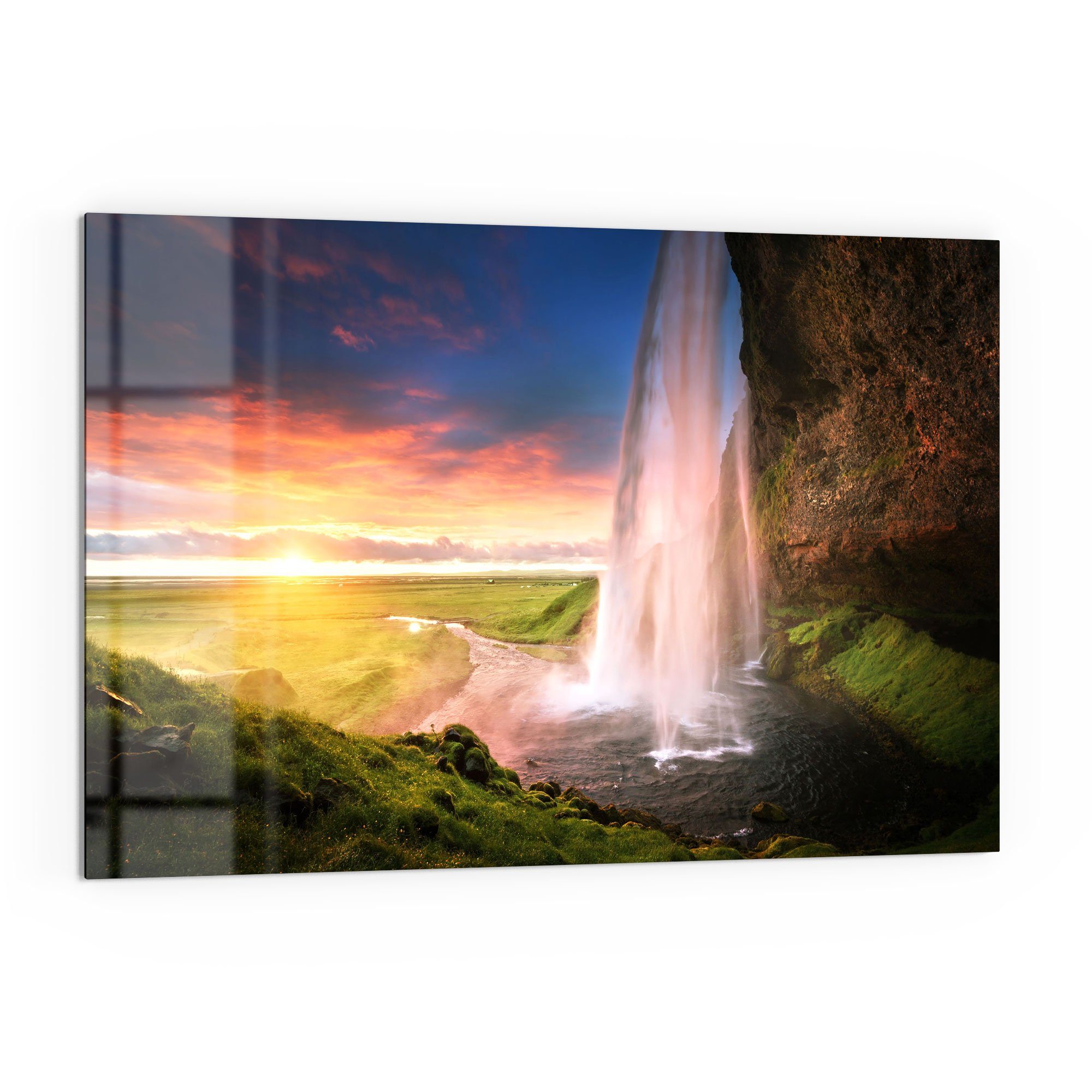 DEQORI Küchenrückwand 'Seljalandsfoss Wasserfall', Glas Spritzschutz Badrückwand Herdblende