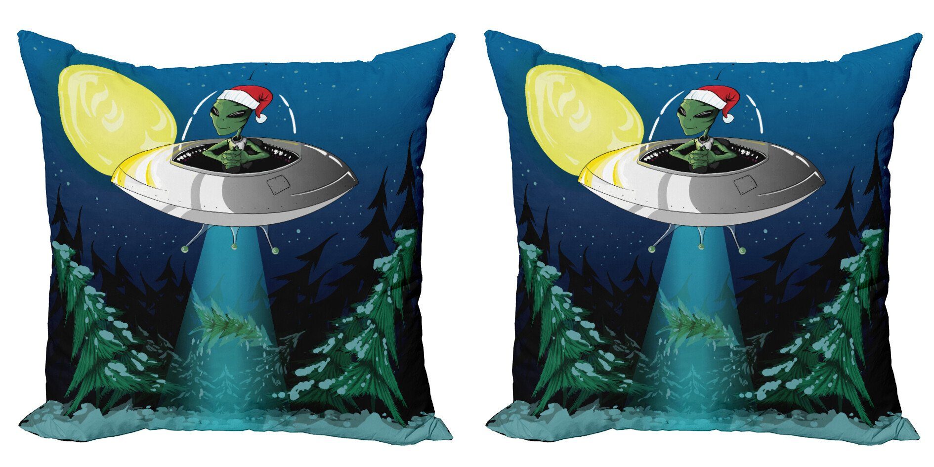 Kissenbezüge Modern Accent Doppelseitiger Digitaldruck, Abakuhaus (2 Stück), Karikatur Alien-Weihnachtskunst