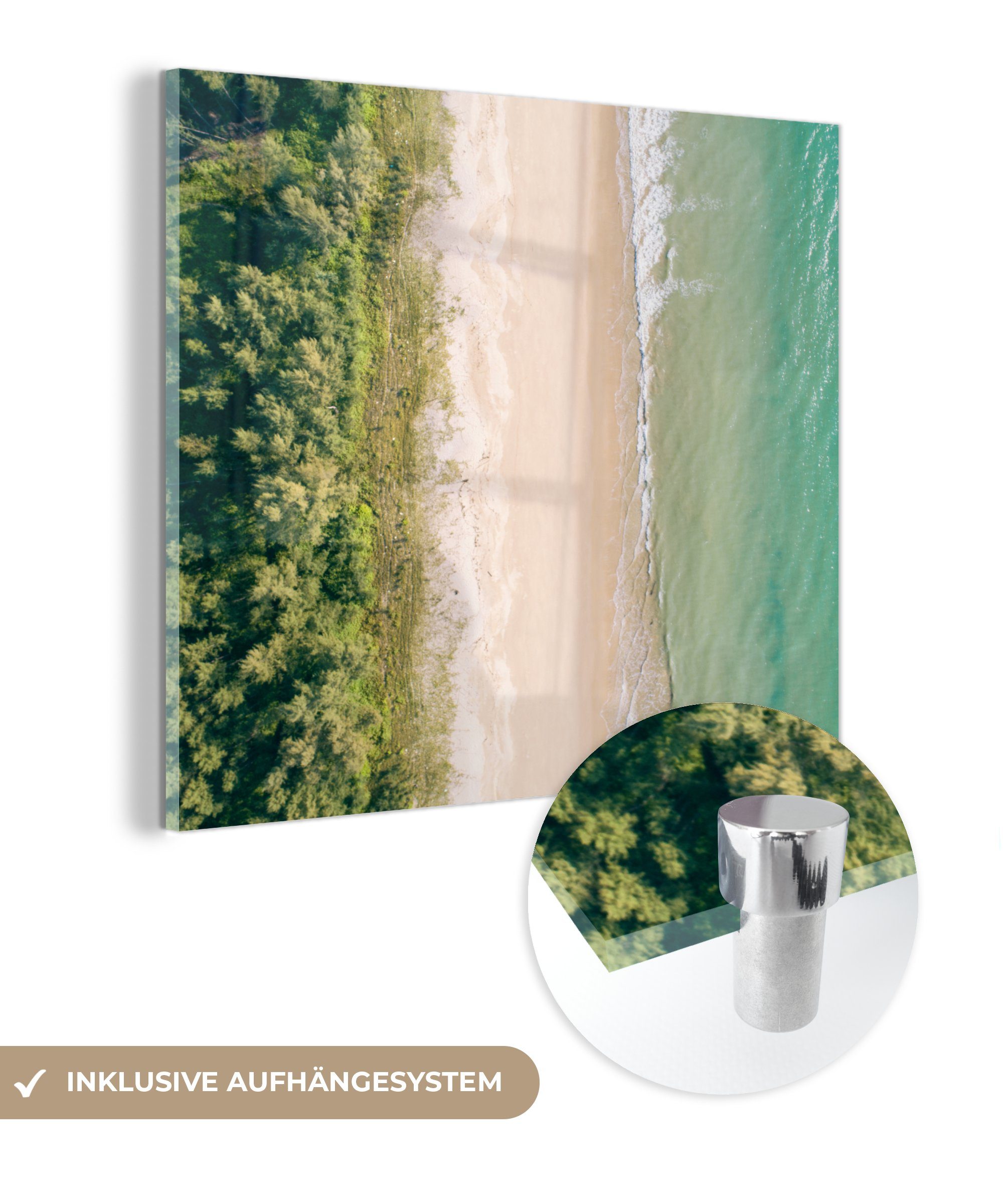 MuchoWow Acrylglasbild Strand - Bäume - Wasser, (1 St), Glasbilder - Bilder auf Glas Wandbild - Foto auf Glas - Wanddekoration