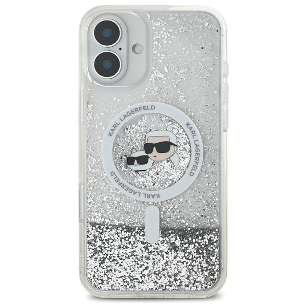 KARL LAGERFELD Handyhülle Schutzhülle Glitzerhülle Handyschale 6,7 Zoll, MagSafe, Flüssigglitzer, Kameraschutz, stoßfest