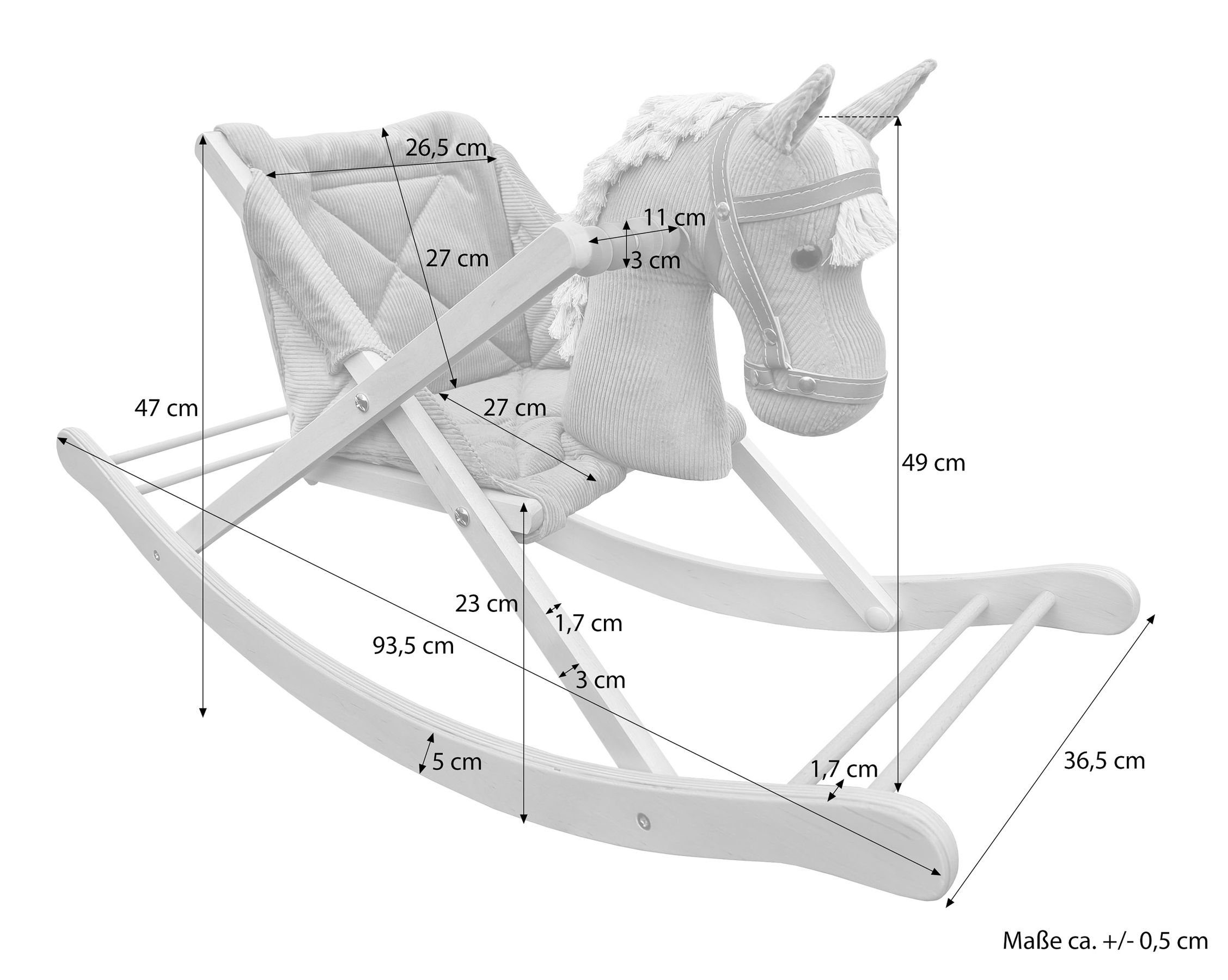 ERST-HOLZ Reitpferd Holz-Schaukelpferd für Kleinkinder Massivholz, 96-221 - Holzschaukelpferd für Babies