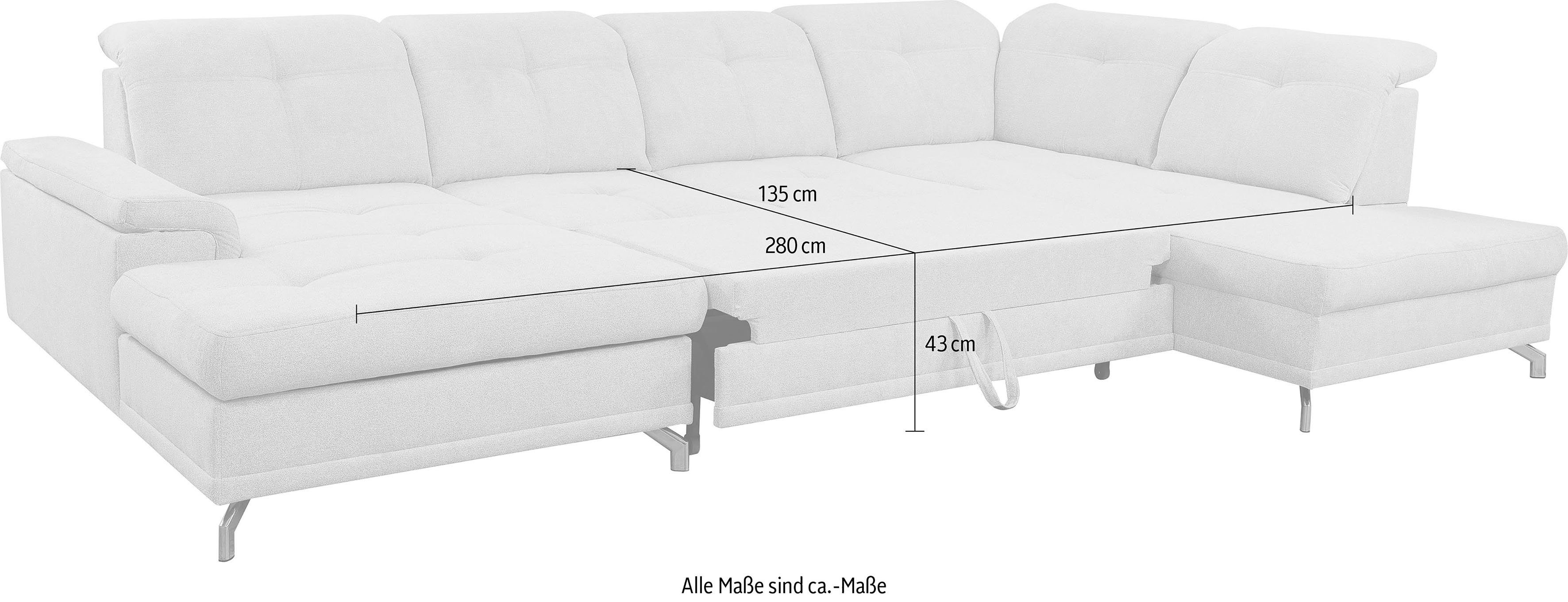 Großes Kopfteil Basel, Sitztiefe WERK2 verstellbar mit Wohnlandschaft Schlaffunktion, & U-Sofa