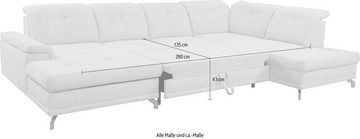 WERK2 Wohnlandschaft Basel, Großes U-Sofa mit Schlaffunktion, Sitztiefe & Kopfteil verstellbar