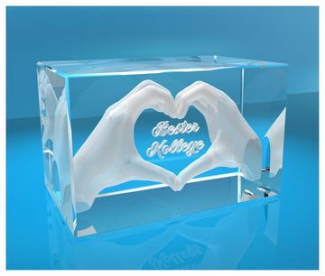 VIP-LASER Dekofigur 3D Glasquader I Herz aus Händen mit Gravur I Text: Bester Kollege, Hochwertige Geschenkbox, Made in Germany, Familienbetrieb